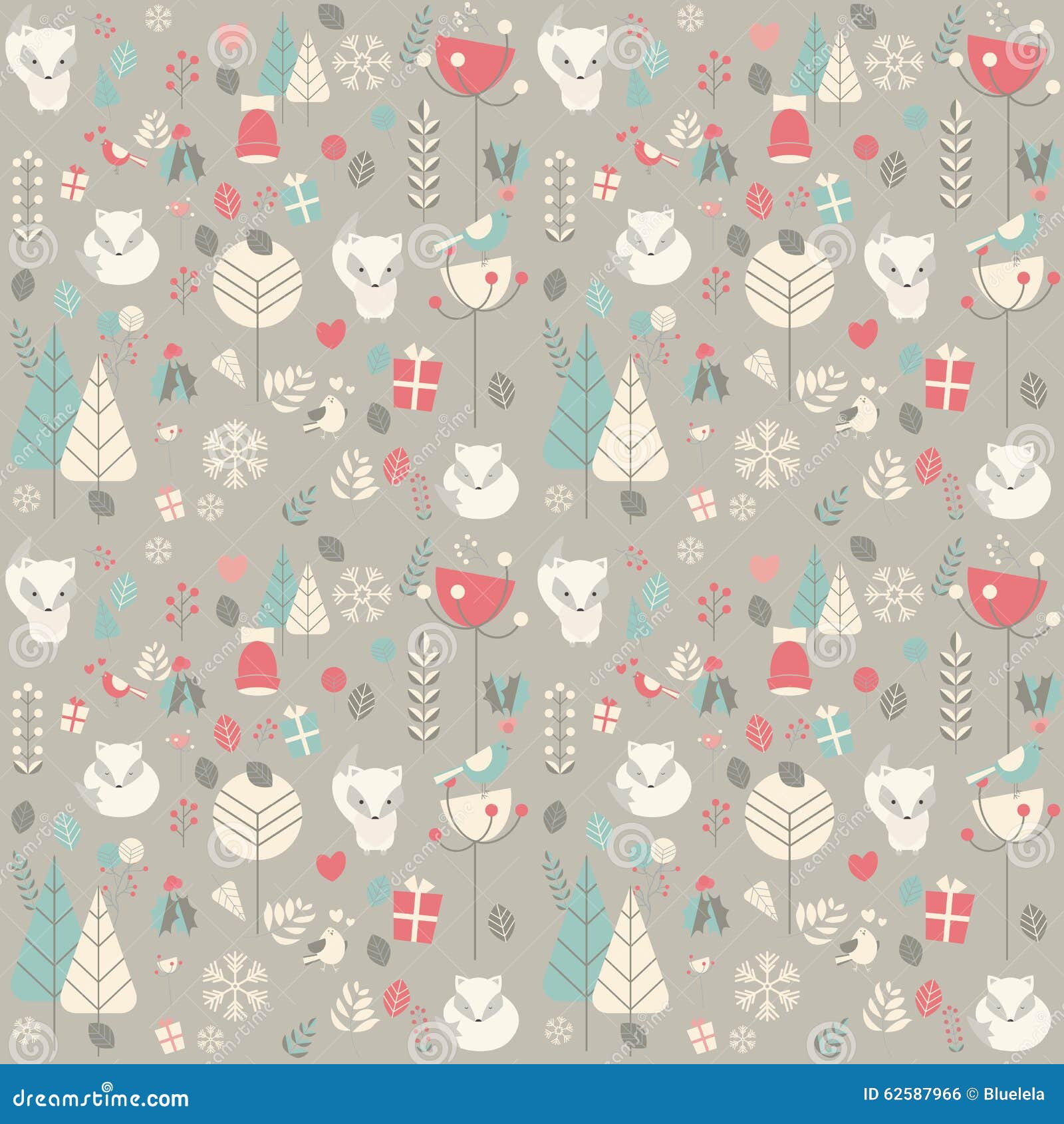 Teste padrão sem emenda com a raposa bonito do bebê do Natal cercada com fl. Teste padrão sem emenda com a raposa bonito do bebê do Natal cercada com decoração floral, ilustração do vetor