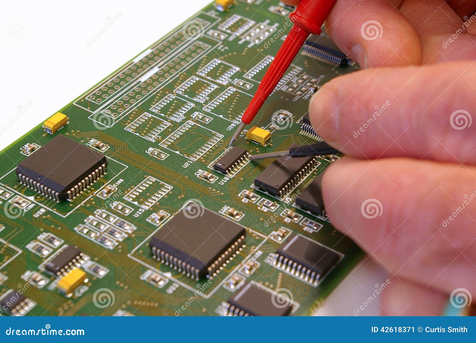 Testing Electronic Circuit Board with Test Probes Stock Image - Image