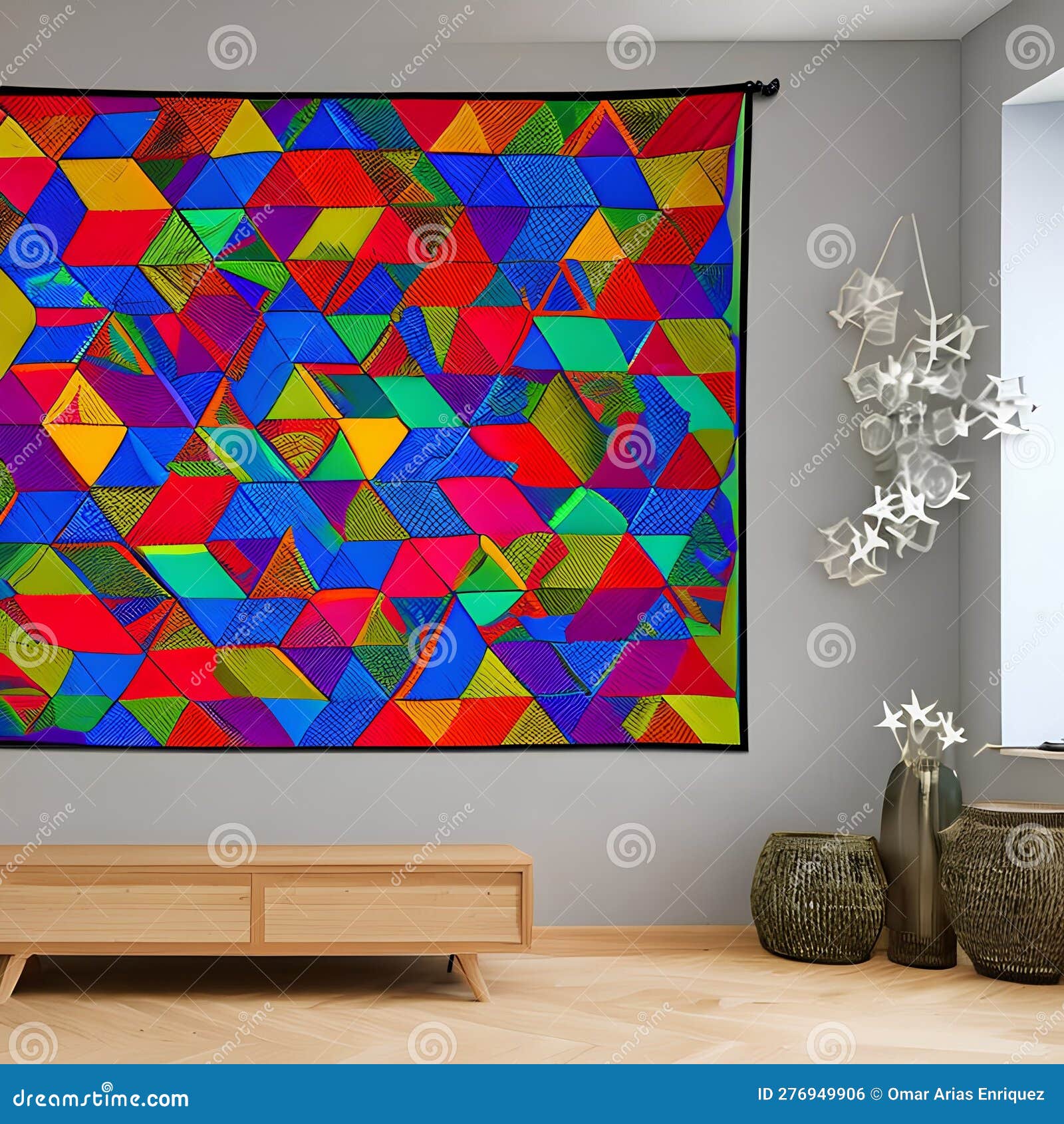 tetrahedral tapestry: an image of a geometric pattern created with tetrahedra, in a mix of vibrant colors and intricate s1