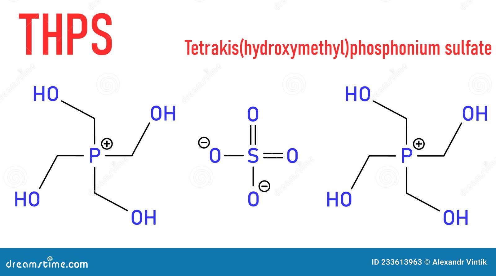 tetrakis hydroxymethyl phosphonium sulfate, thps biocide molecule. skeletal formula.