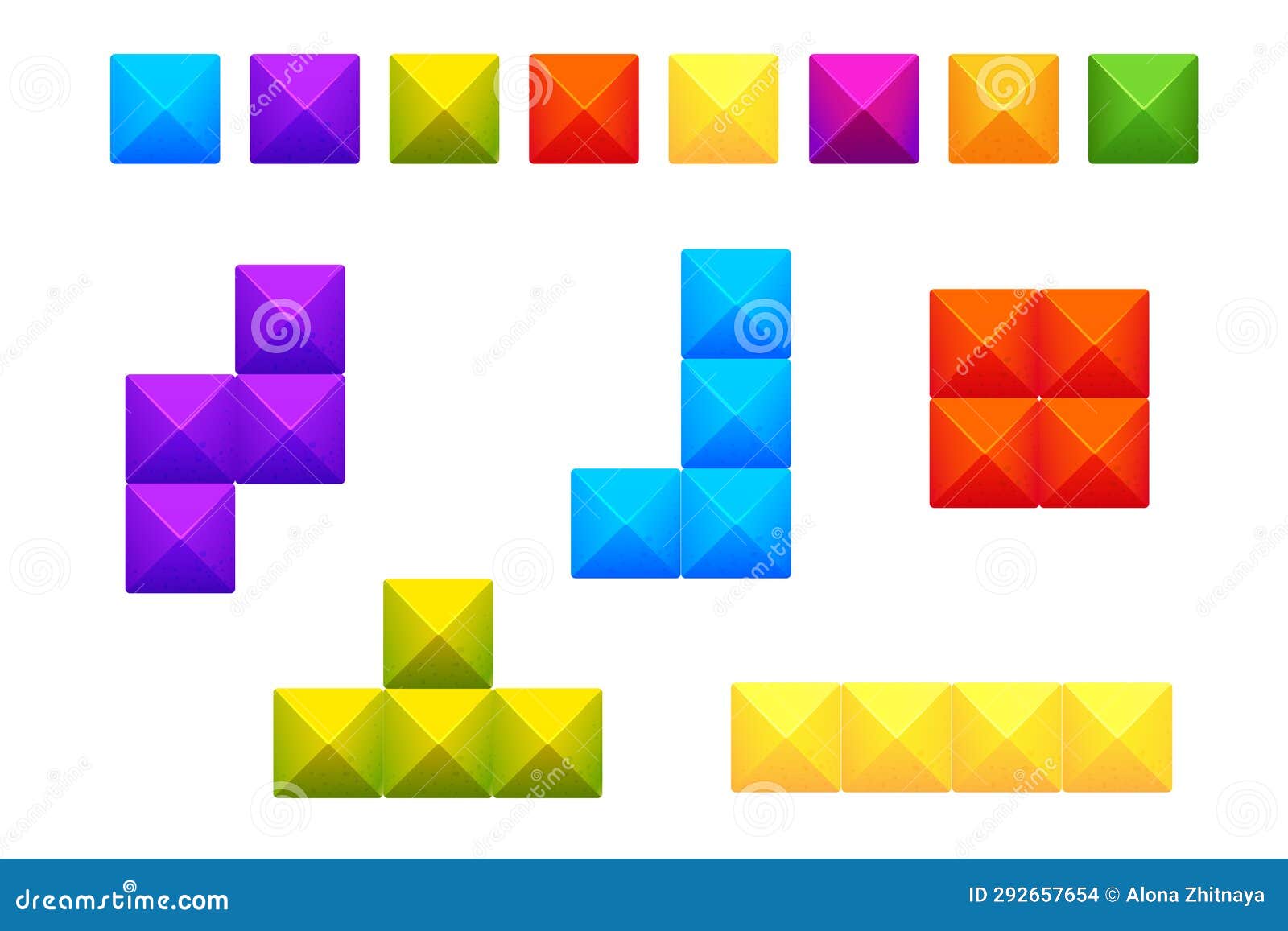 Tetris block game shape set isolated Royalty Free Vector