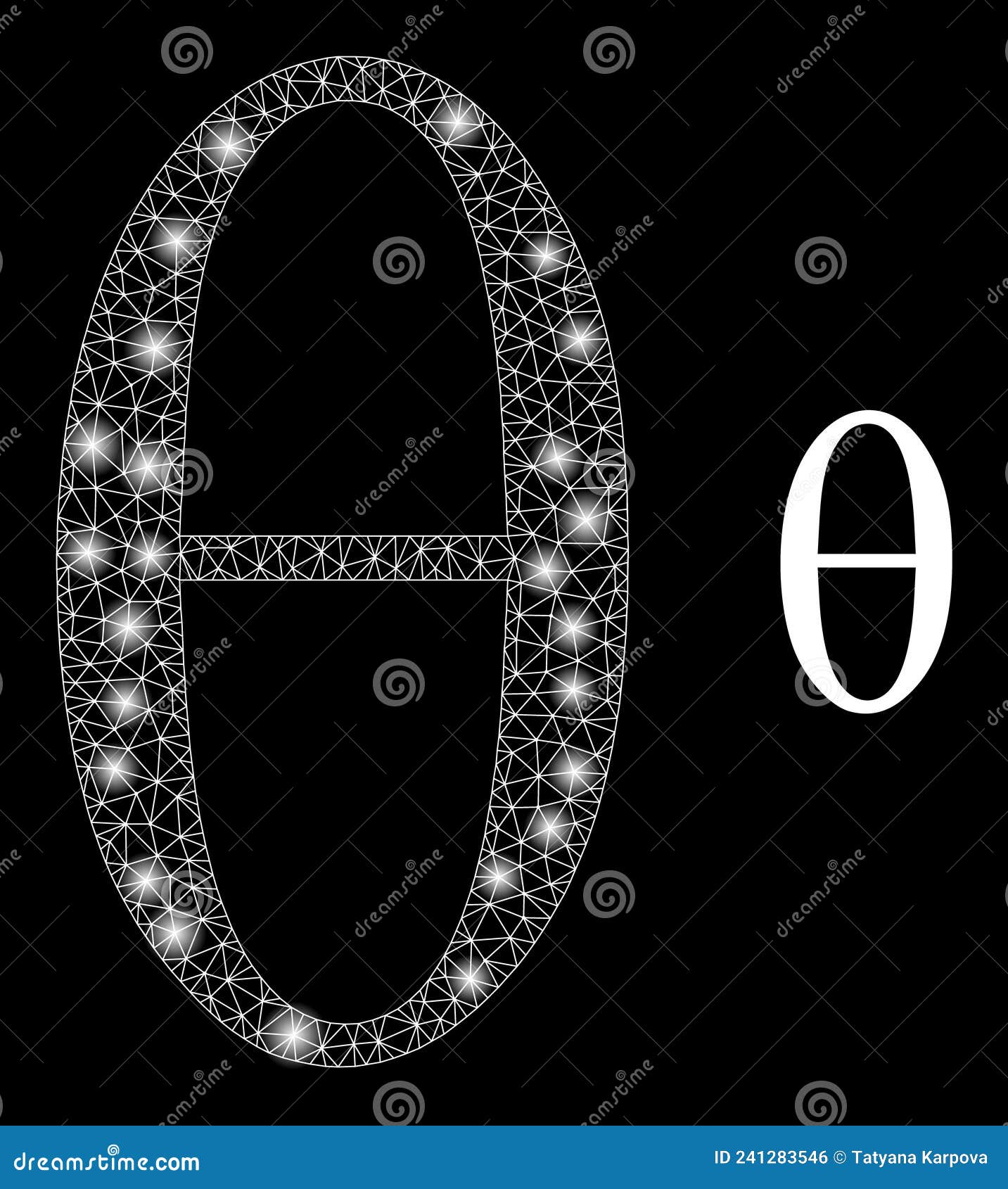 Tetta Greek Lowercase Letter Icon - Wire Frame Mesh with Glare Spots 