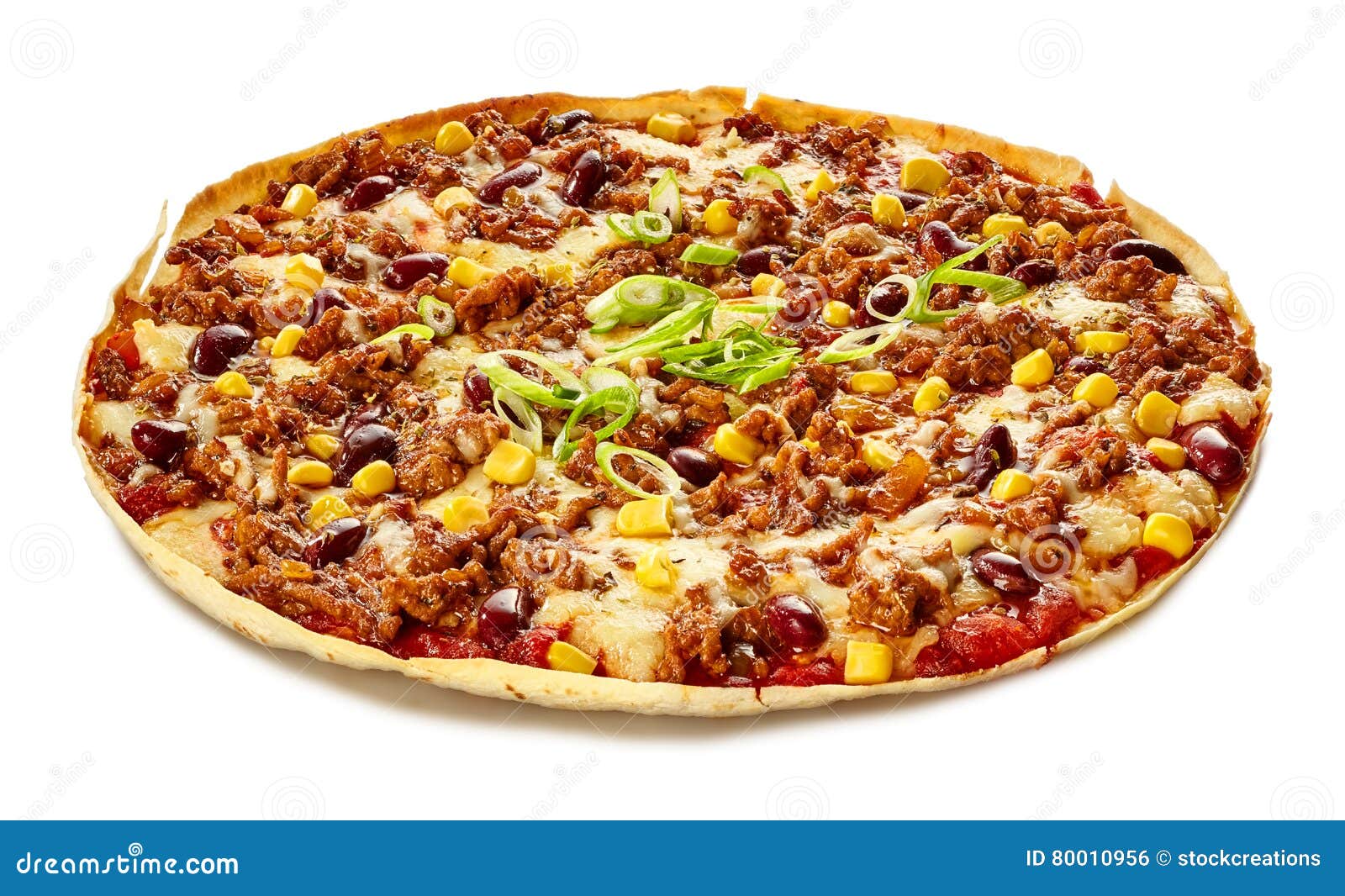 tex-mex tortilla pizza with kidney beans and corn