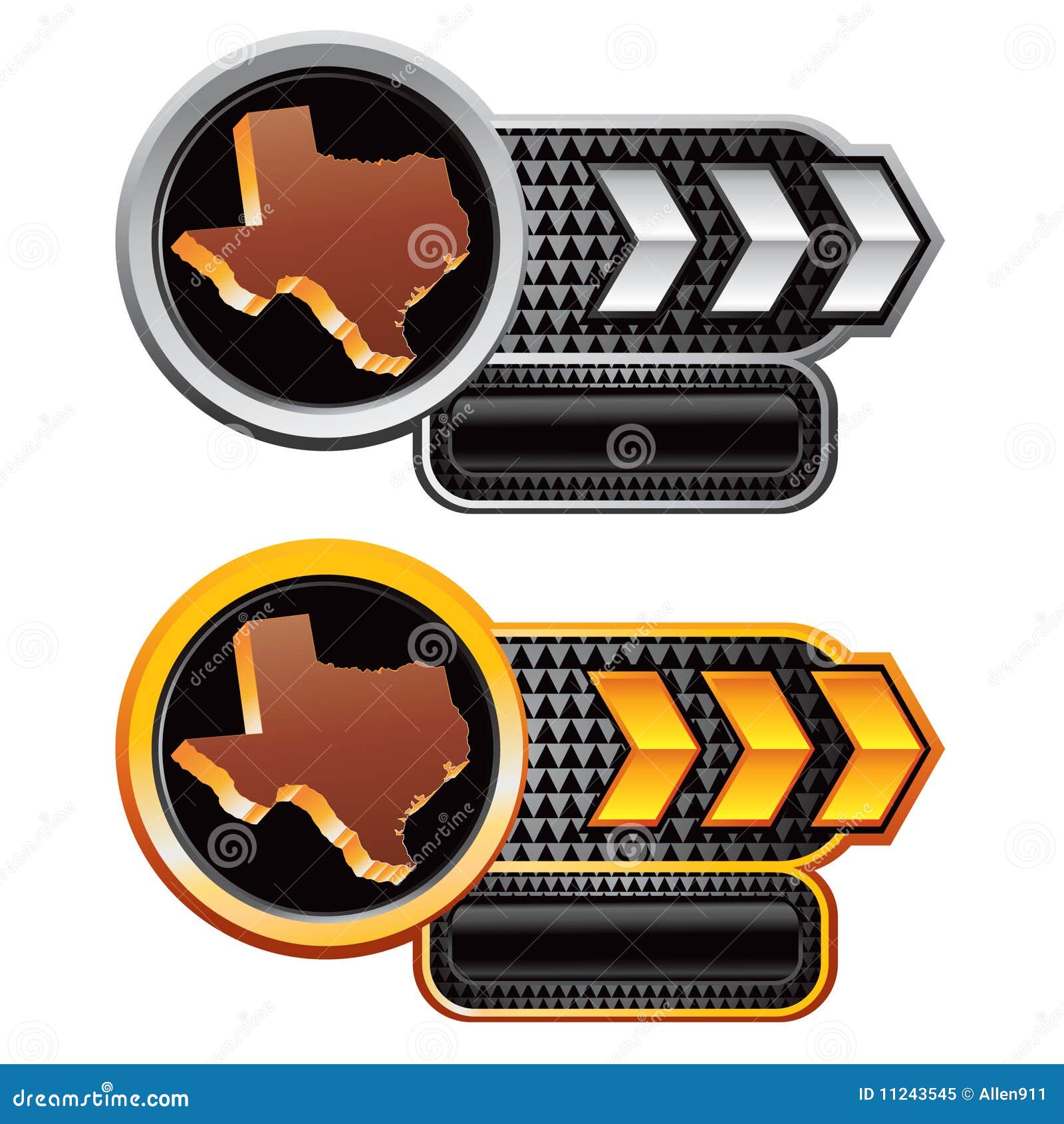 Texas Icons on Silver and Gold Arrow Banners Stock Vector