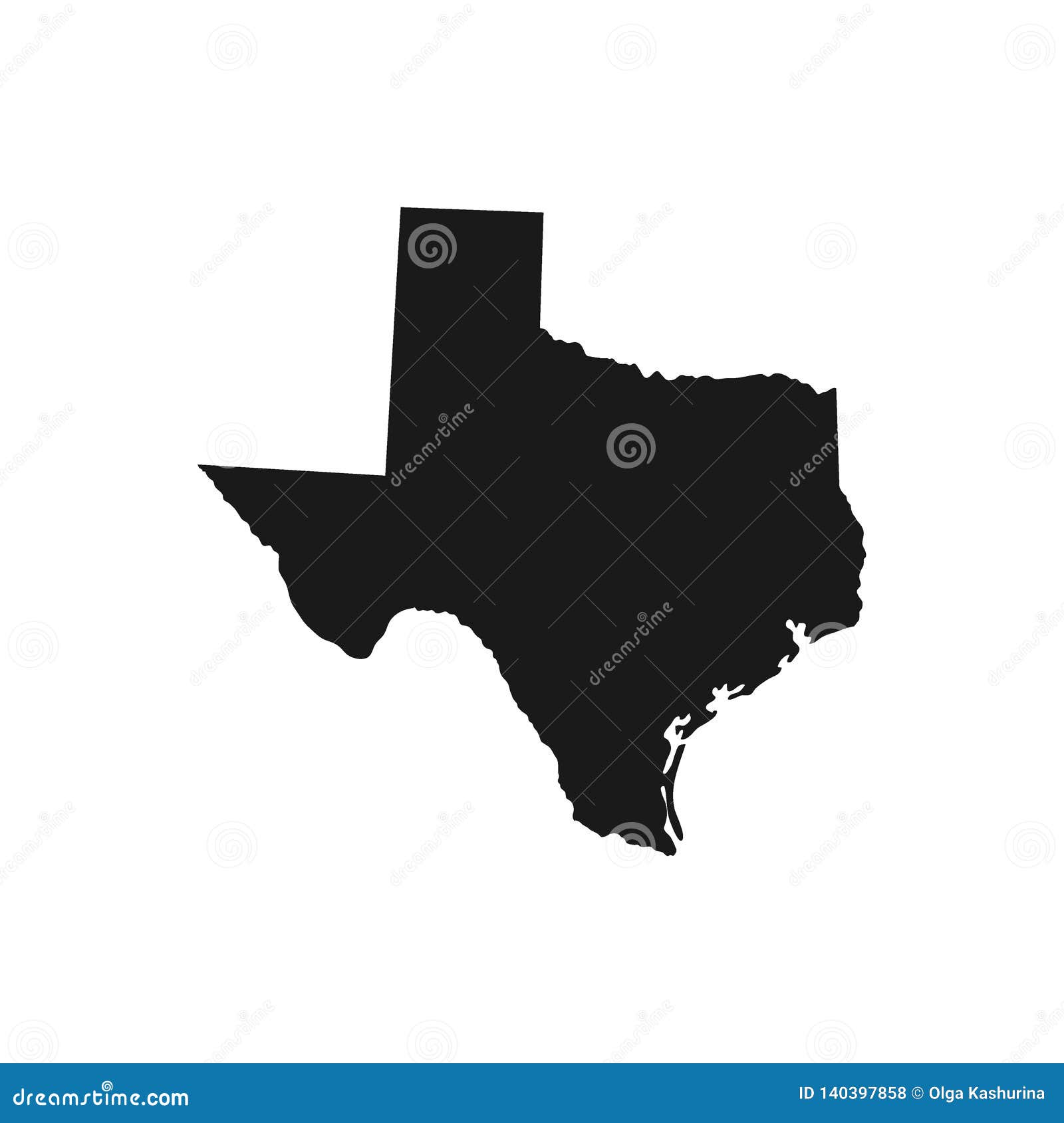 Texas, State of USA Solid Black Silhouette Map of Country Area. Stock