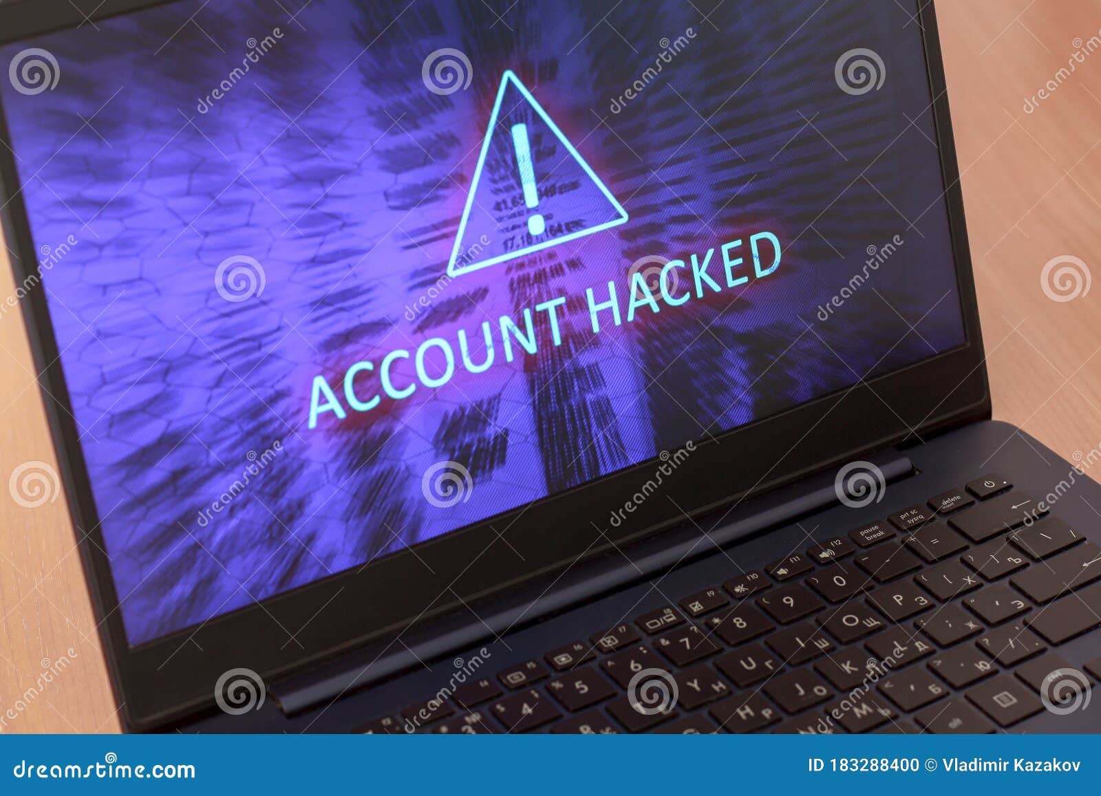 text account hacked on laptop screen.