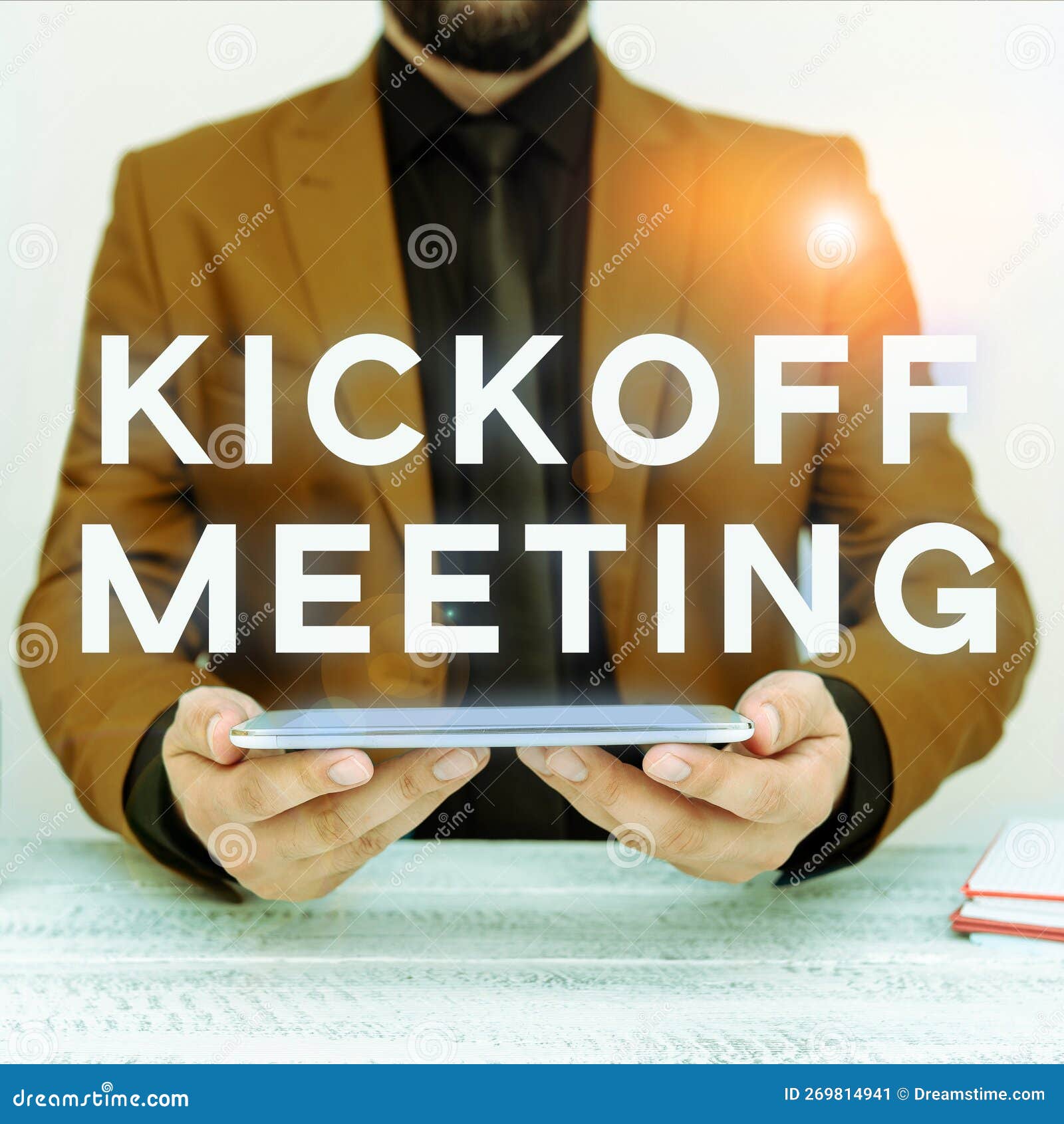 text caption presenting kick off meeting. business concept first meeting with the project team and the client