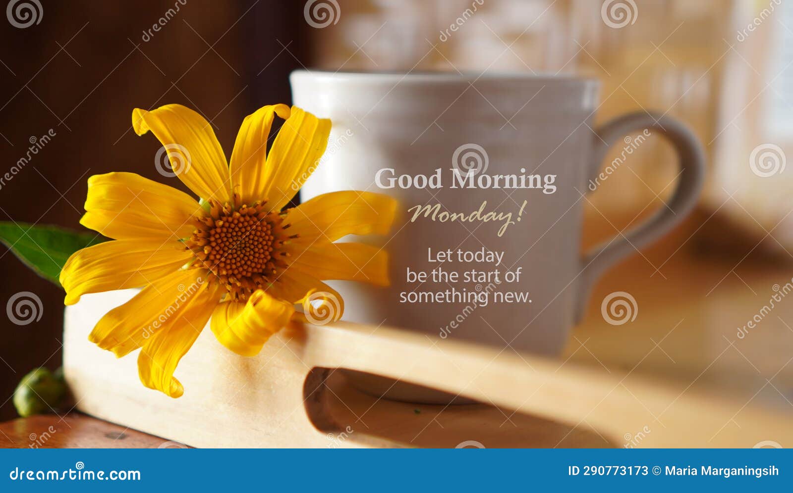 Inspirational Motivational Quote - Happy Monday. Start Today Right. with  Cup of Morning Coffee and Purple Flowers on White Table. Stock Image -  Image of light, happymonday: 214674595