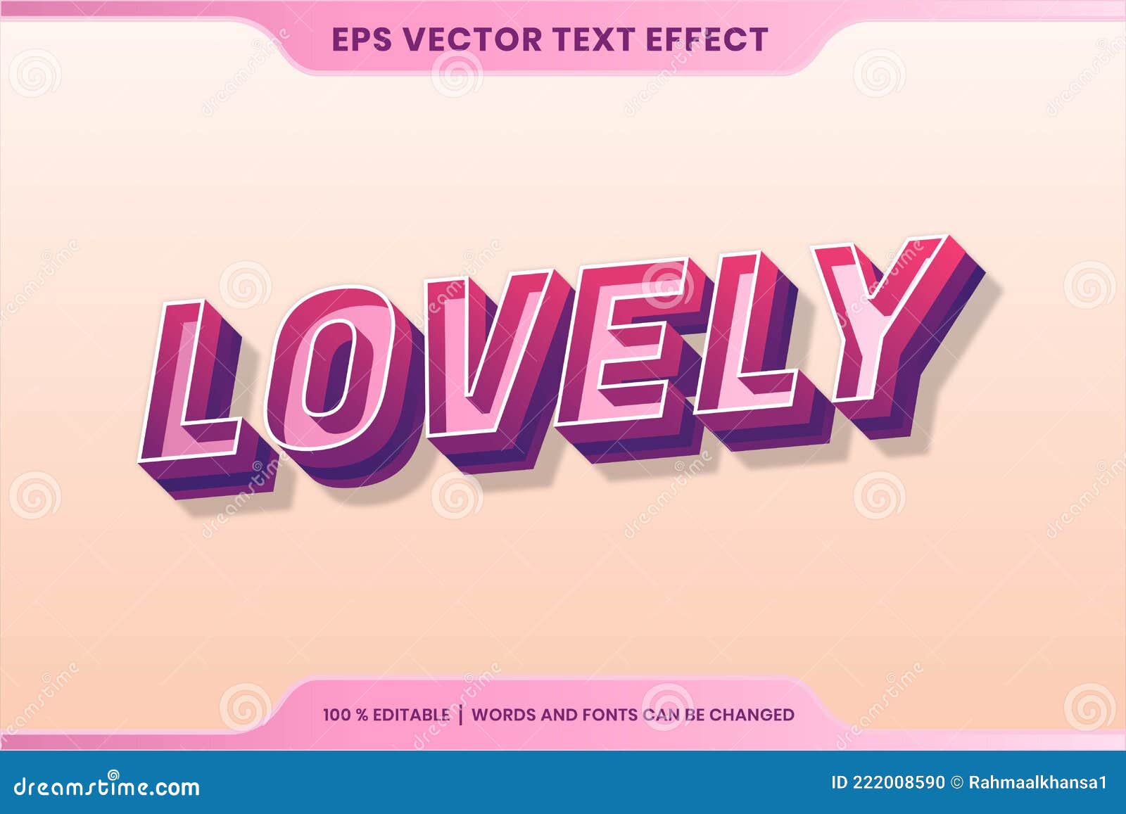 Text Effect in 3d Gradient Pastel Color Lovely Words Text Effect Theme