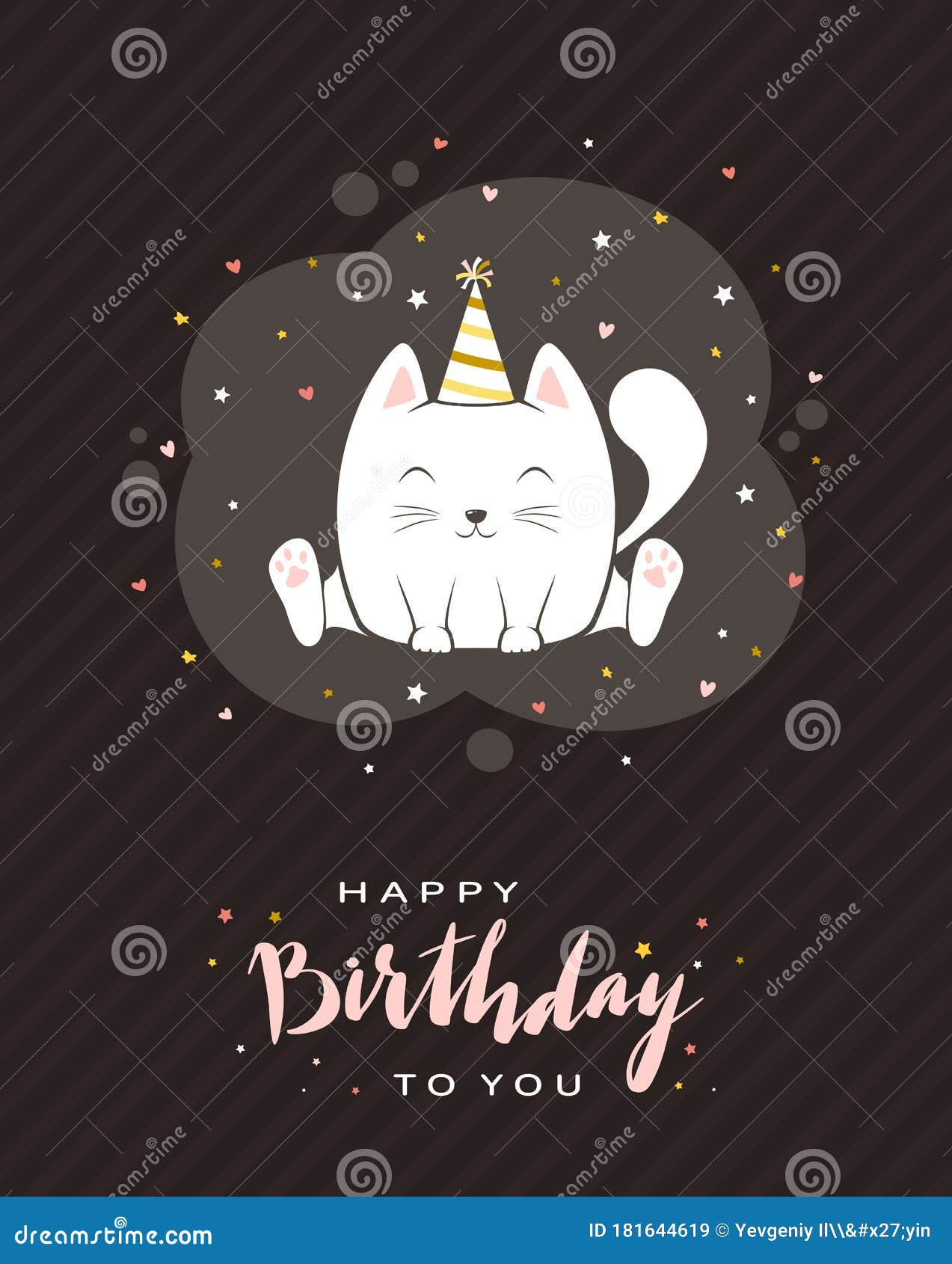 Text Happy Birthday and Cute Kitty on Black Background Stock Vector ...