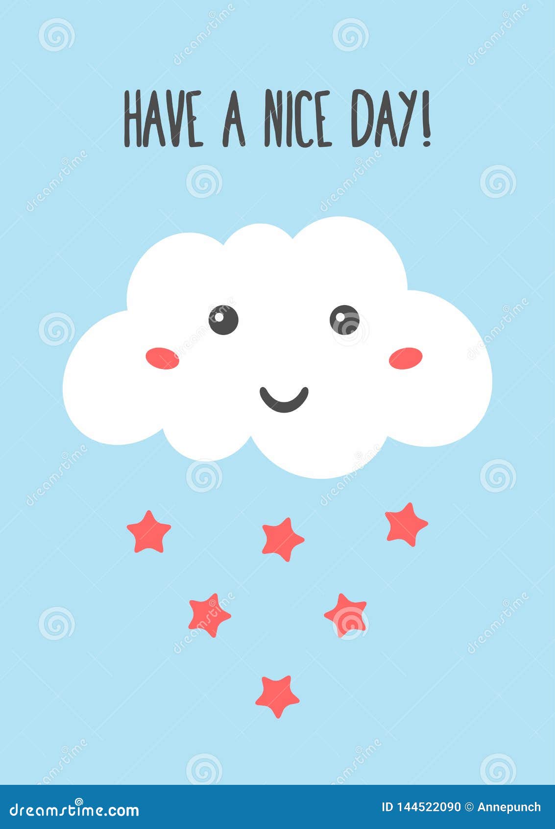 Text Have a Nice Day! and Cute Cloud with Funny Face and Rain in ...