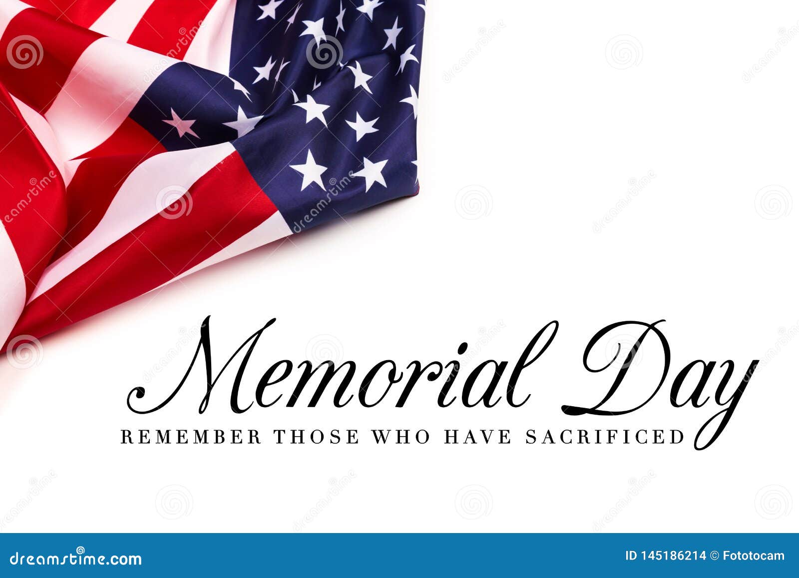 Text Memorial Day on American flag background