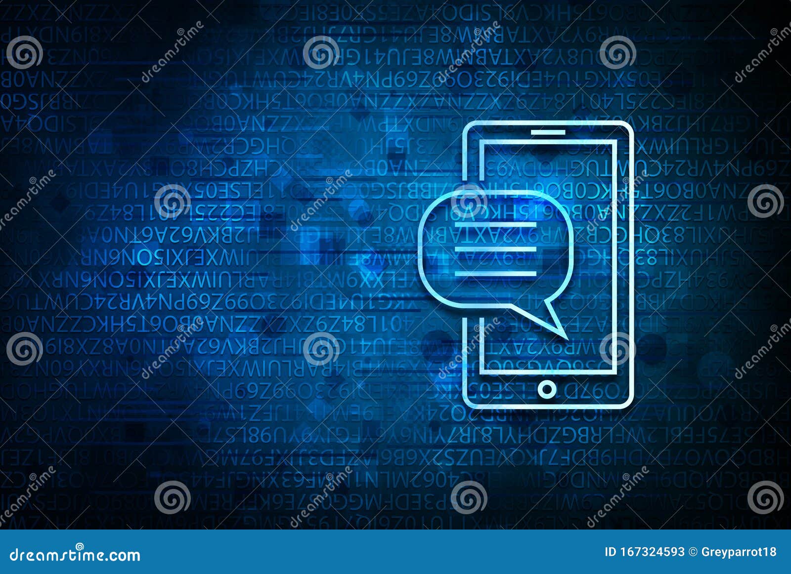 Text Message Phone Icon Abstract Blue Background Illustration Design