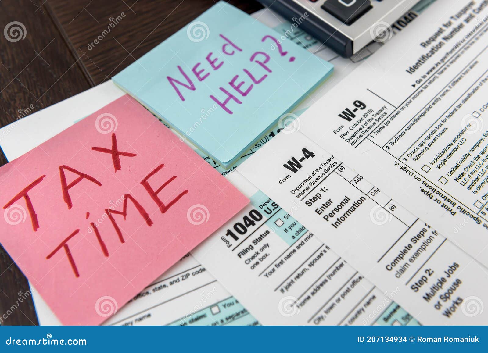 Text Need Help or Tax Time on Sticker Lying Different Tax Form Stock