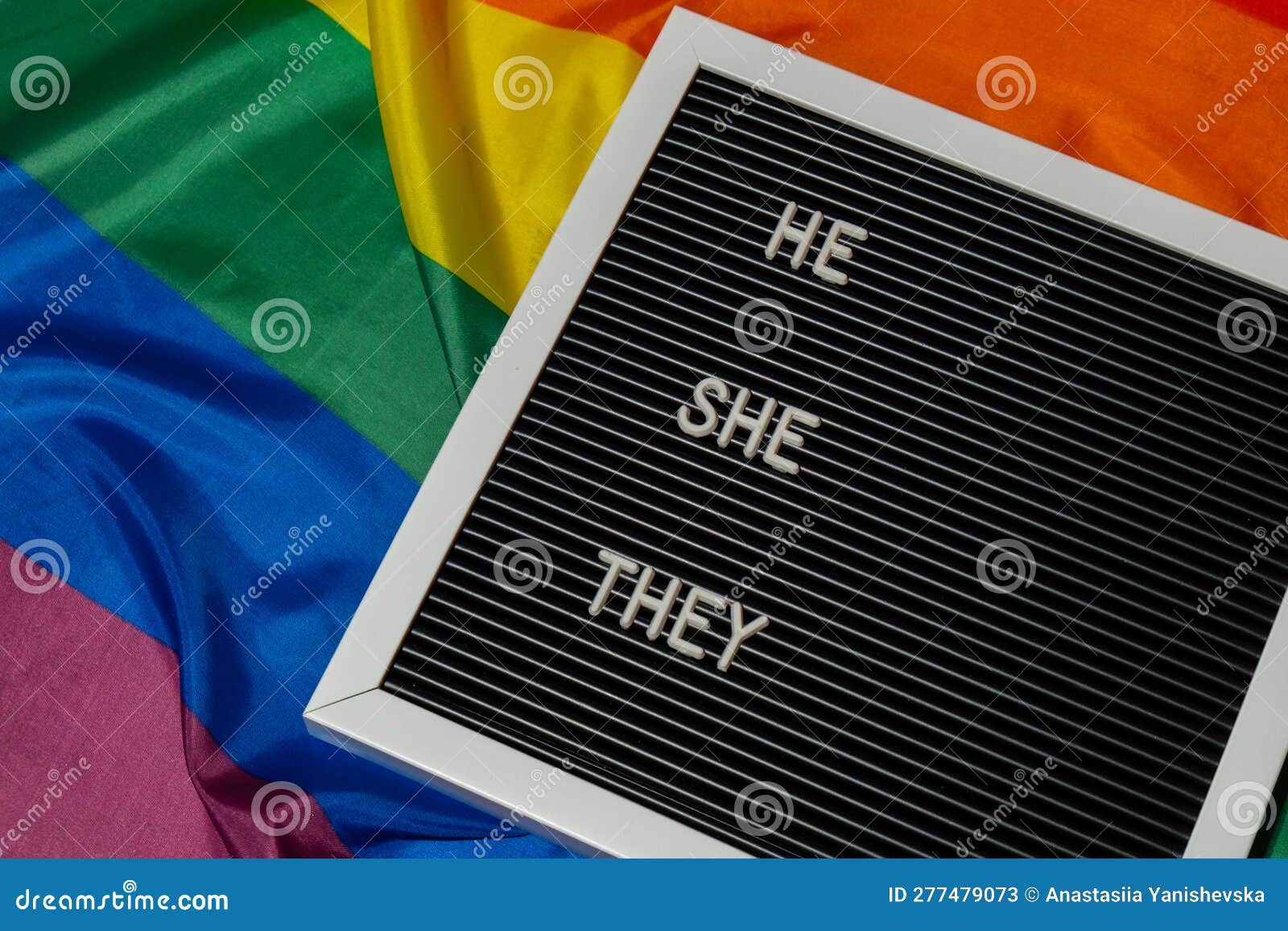 He she they Text Neo Pronouns Concept on Rainbow Flag Background Gender ...