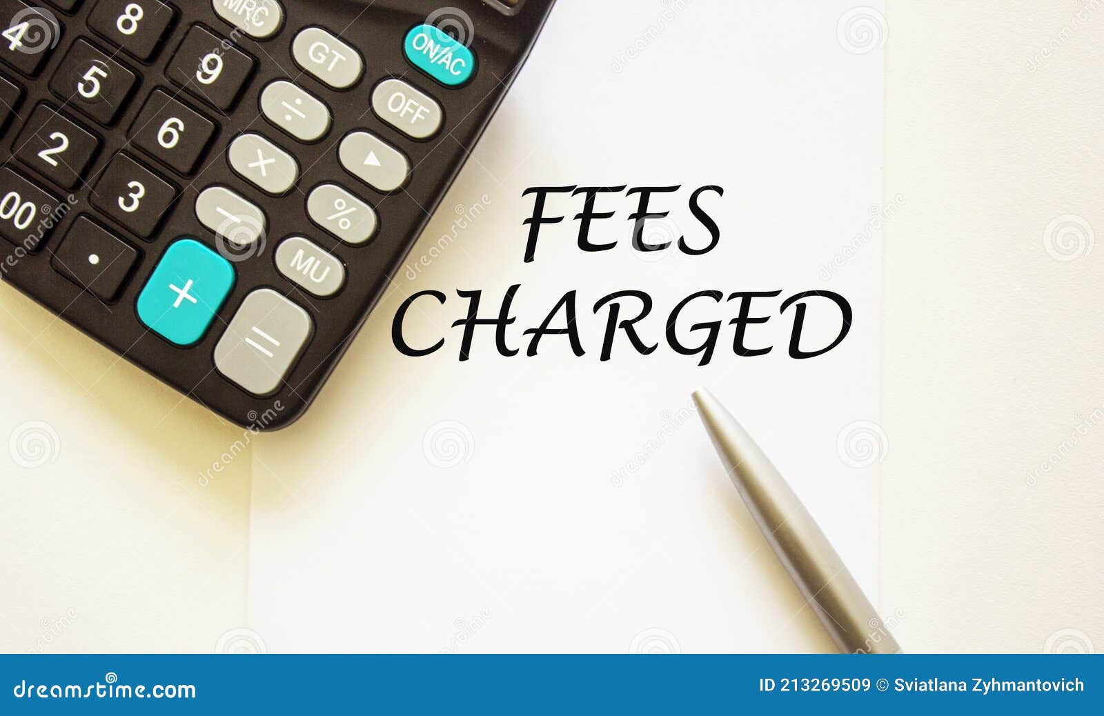 text on notepad fees charget , near pen and calculator