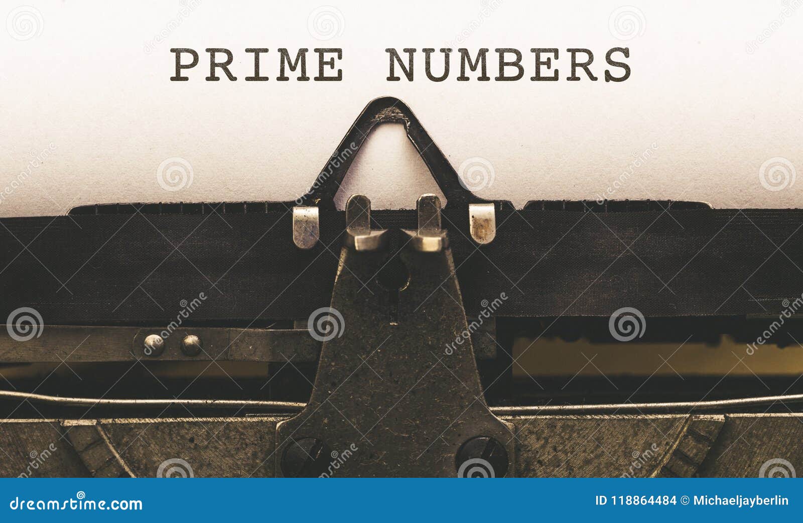 Text Prime Numbers in Vintage Type Writer from 1920s Stock Photo