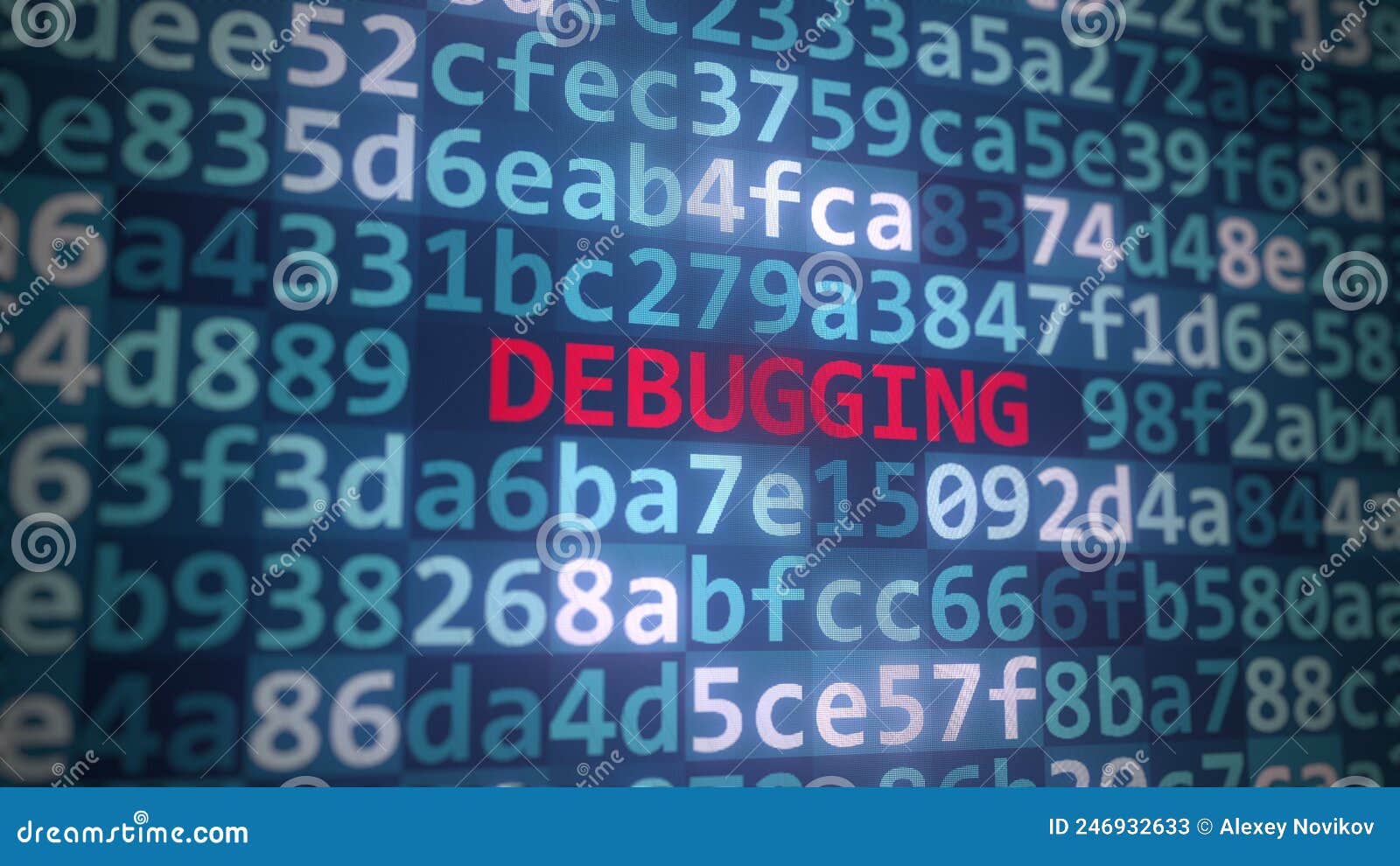 Code and DEBUGGING Text on the Computer Display. 3D Rendering Stock ...