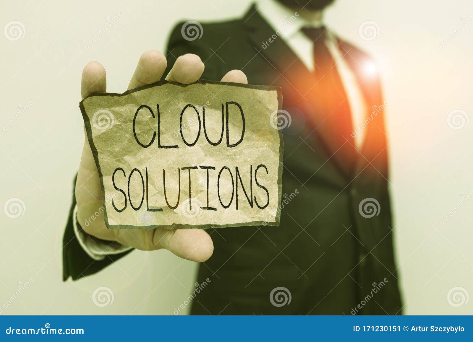 text sign showing cloud solutions. conceptual photo ondemand services or resources accessed via the internet male human wear