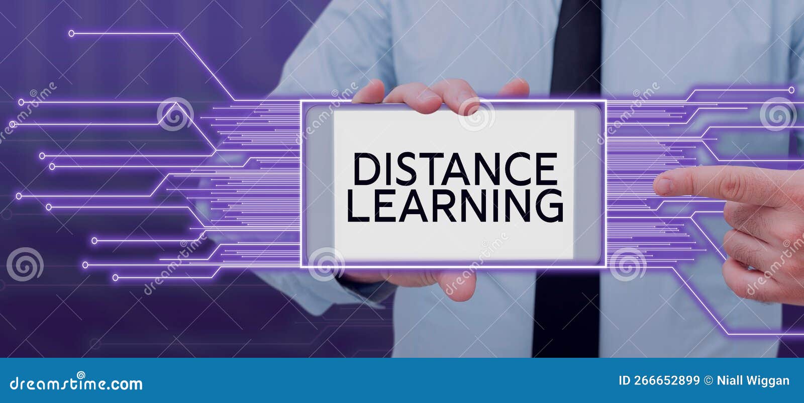 text sign showing distance learning. internet concept educational lectures broadcasted over the internet remotely