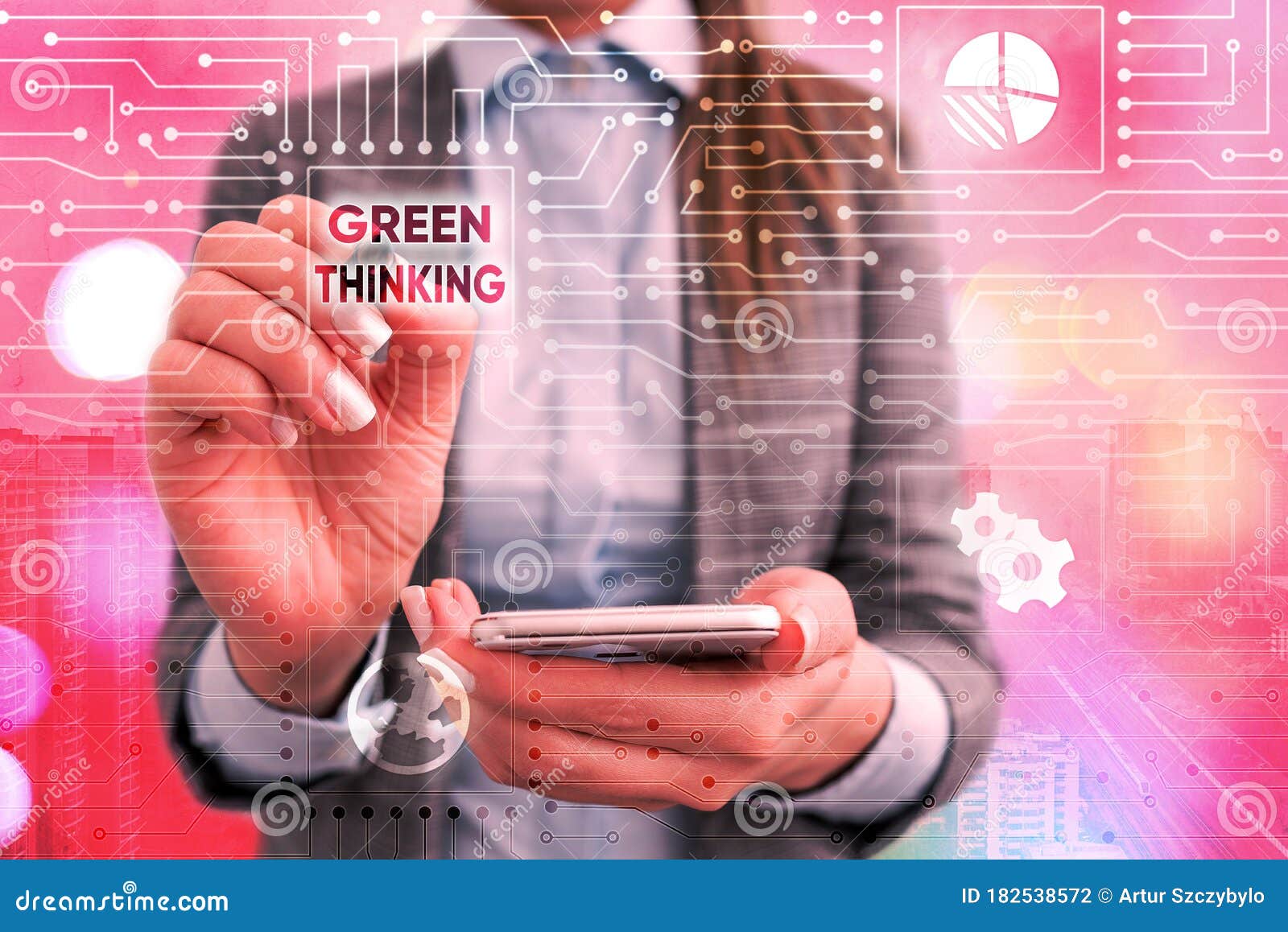text sign showing green thinking. conceptual photo taking ction to make environmental responsibility a reality