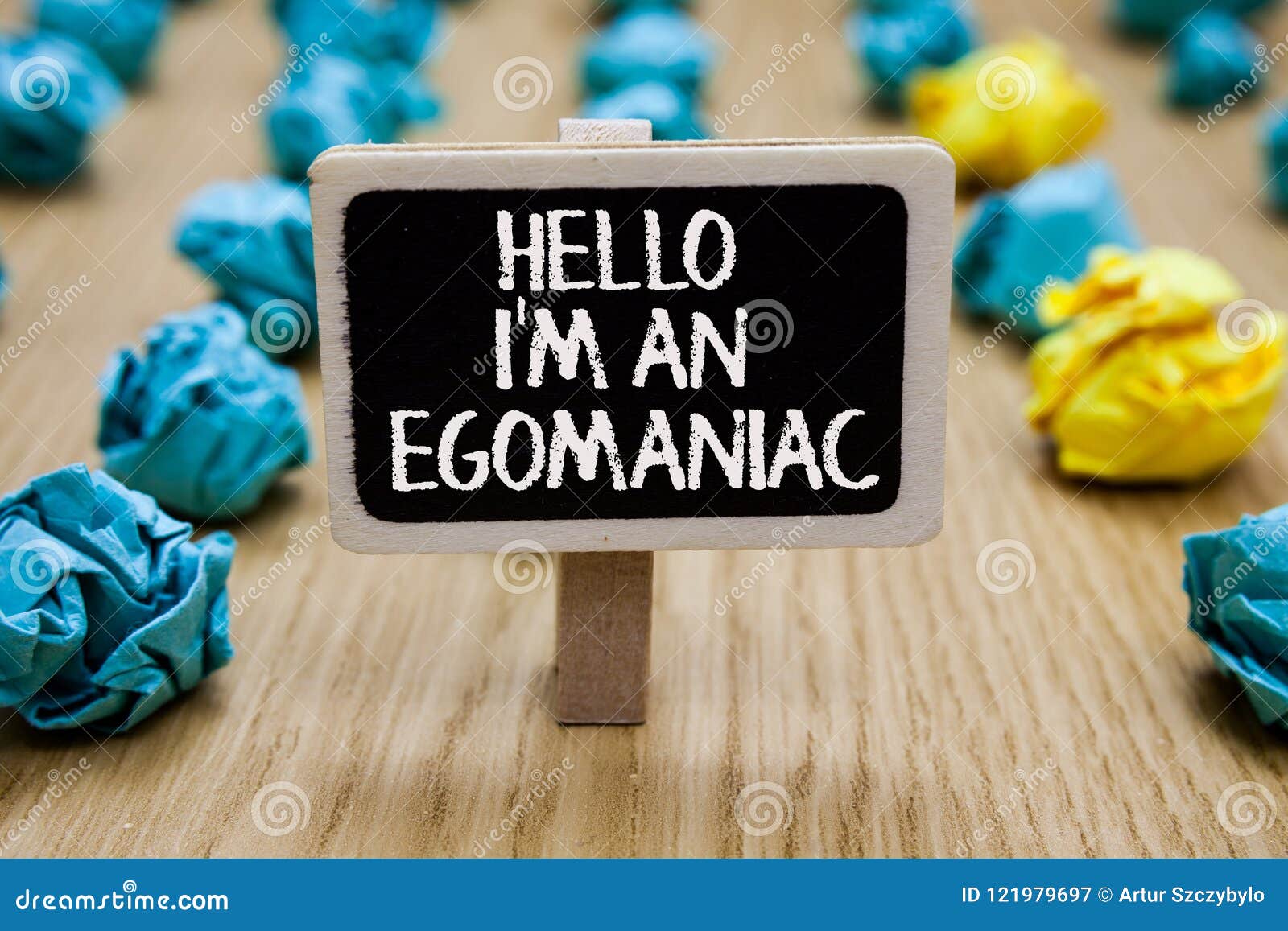 text sign showing hello i am an egomaniac. conceptual photo selfish egocentric narcissist self-centered ego paperclip hold written