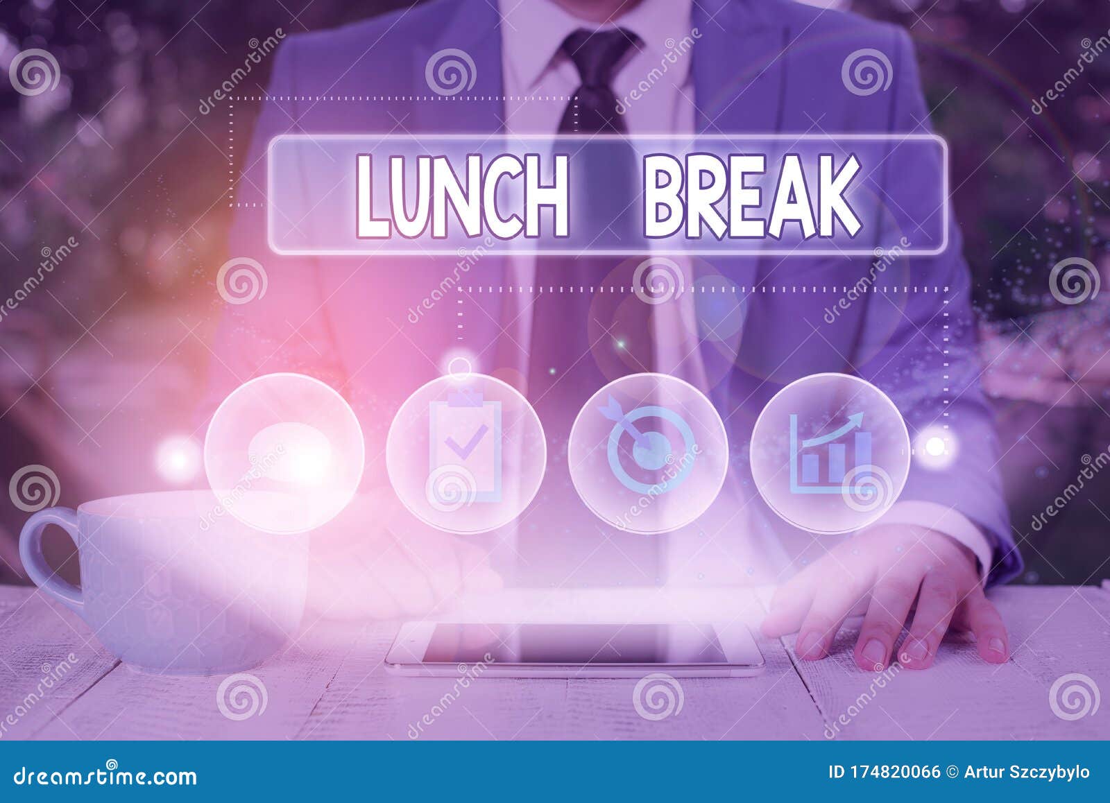 text sign showing lunch break. conceptual photo time when a demonstrating stops working or studying to have lunch