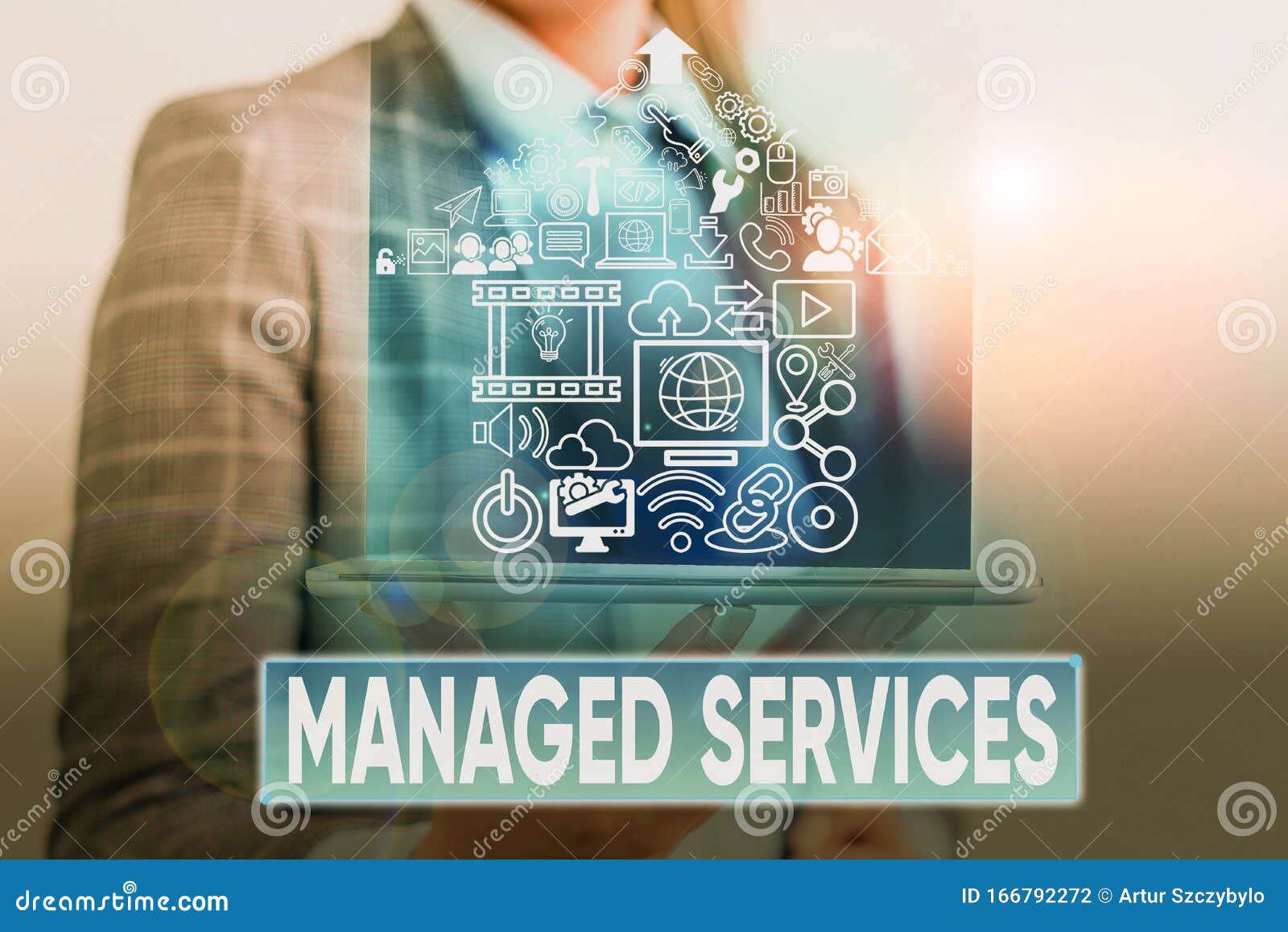 text sign showing managed services. conceptual photo company that remotely analysisages customer s is it infrastructure.