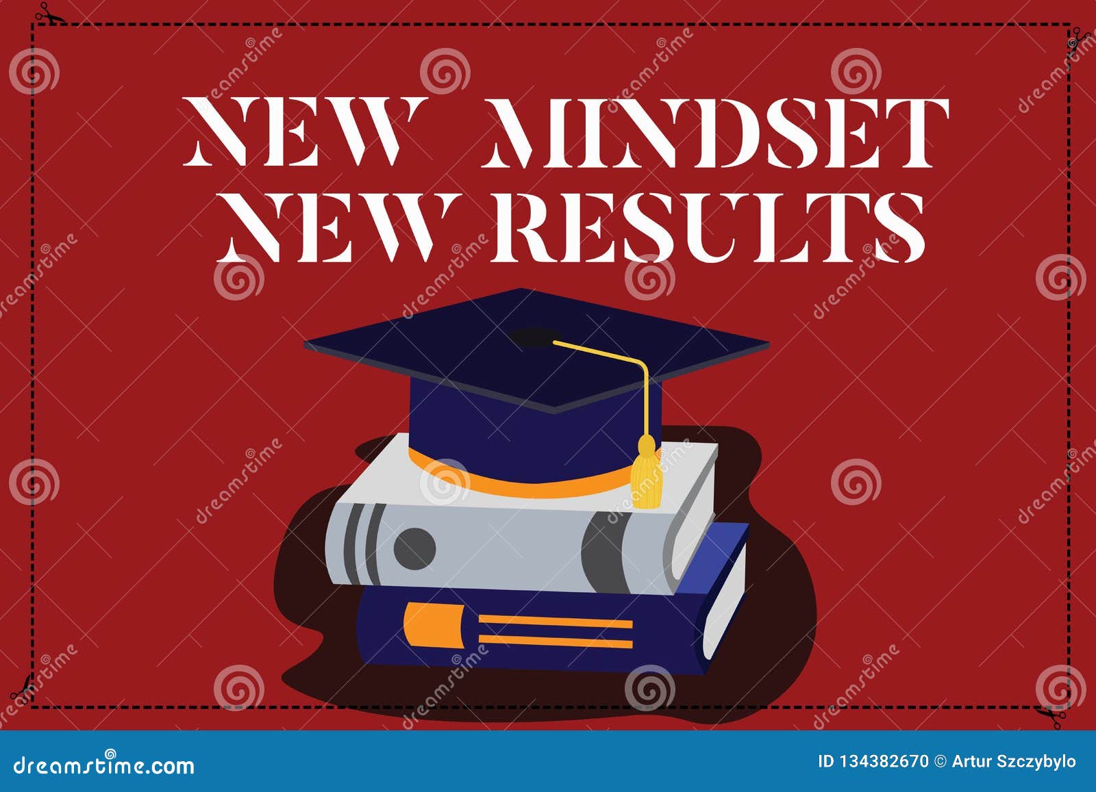 text sign showing new mindset new results. conceptual photo open to opportunities no limits think bigger color graduation hat with