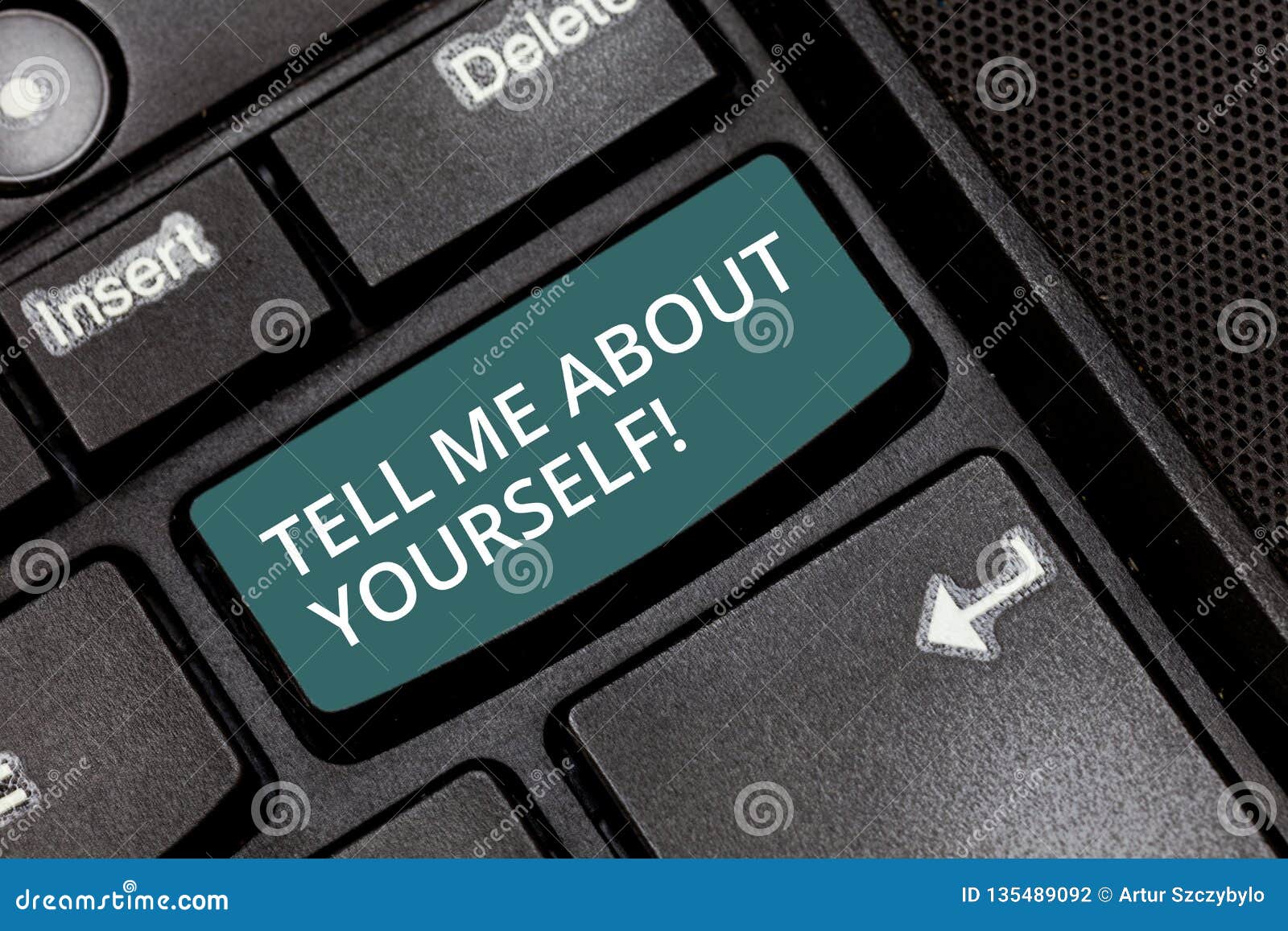 text sign showing tell me about yourself. conceptual photo talk about your demonstratingal qualities and skills keyboard