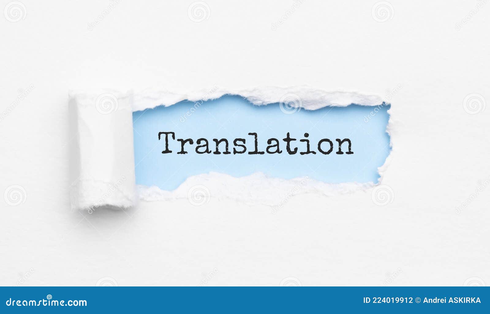 The Text Translation Appearing Behind Torn Yellow Paper Stock Photo