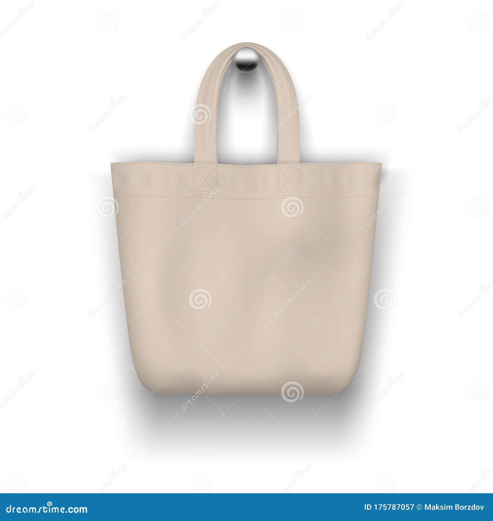 Textile Beige Tote Bag Hanging on the Wall Realistic Vector Mockup for ...