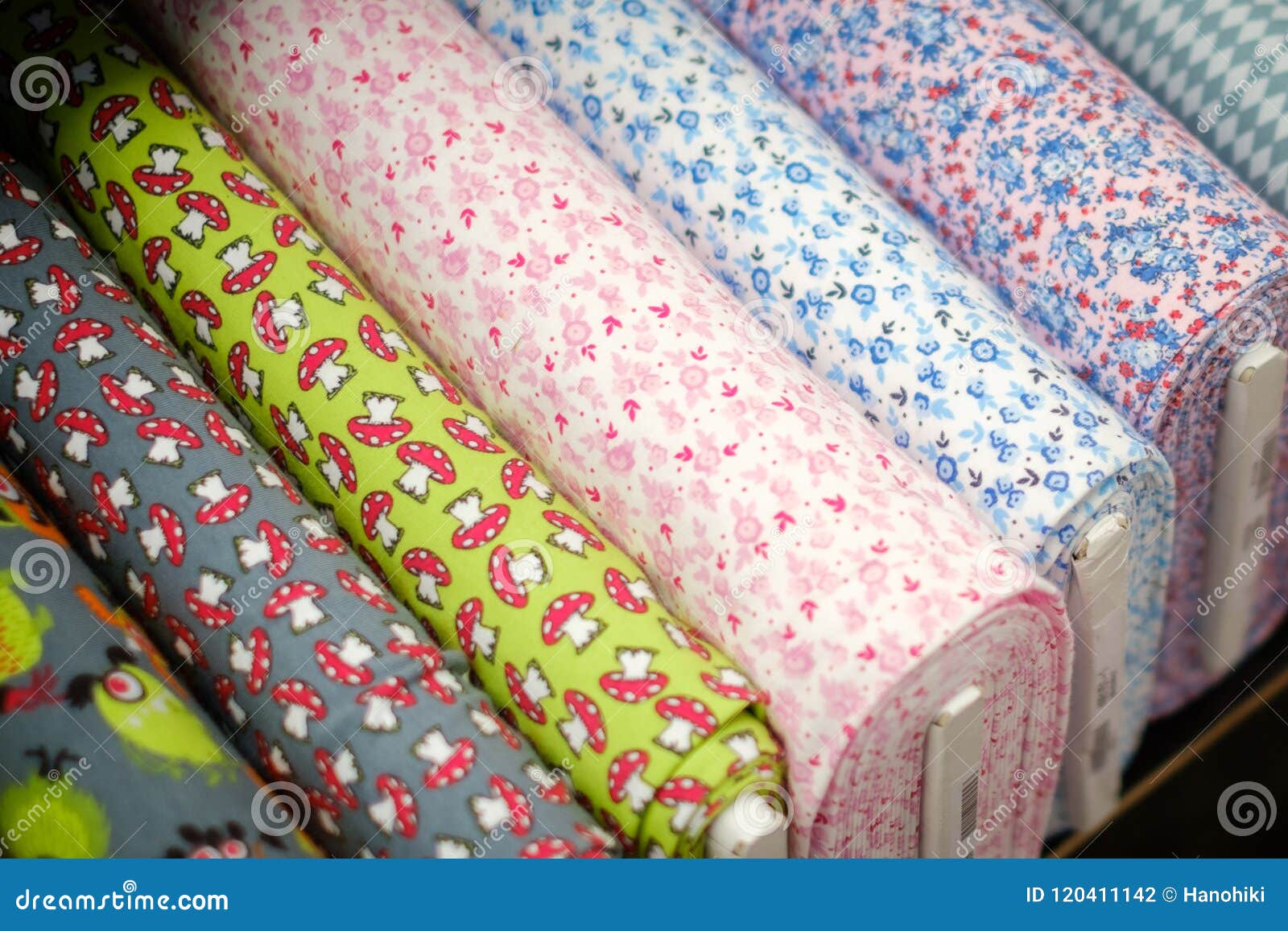 Textile Fabric Rolls with Pattern on Market Stock Photo Image of