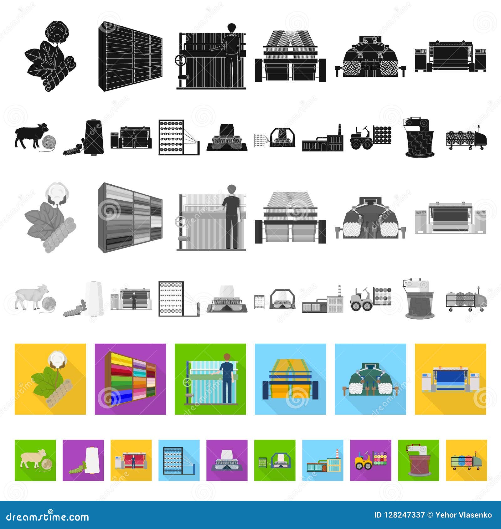 Textile Industry Flat Icons in Set Collection for Design.Textile ...