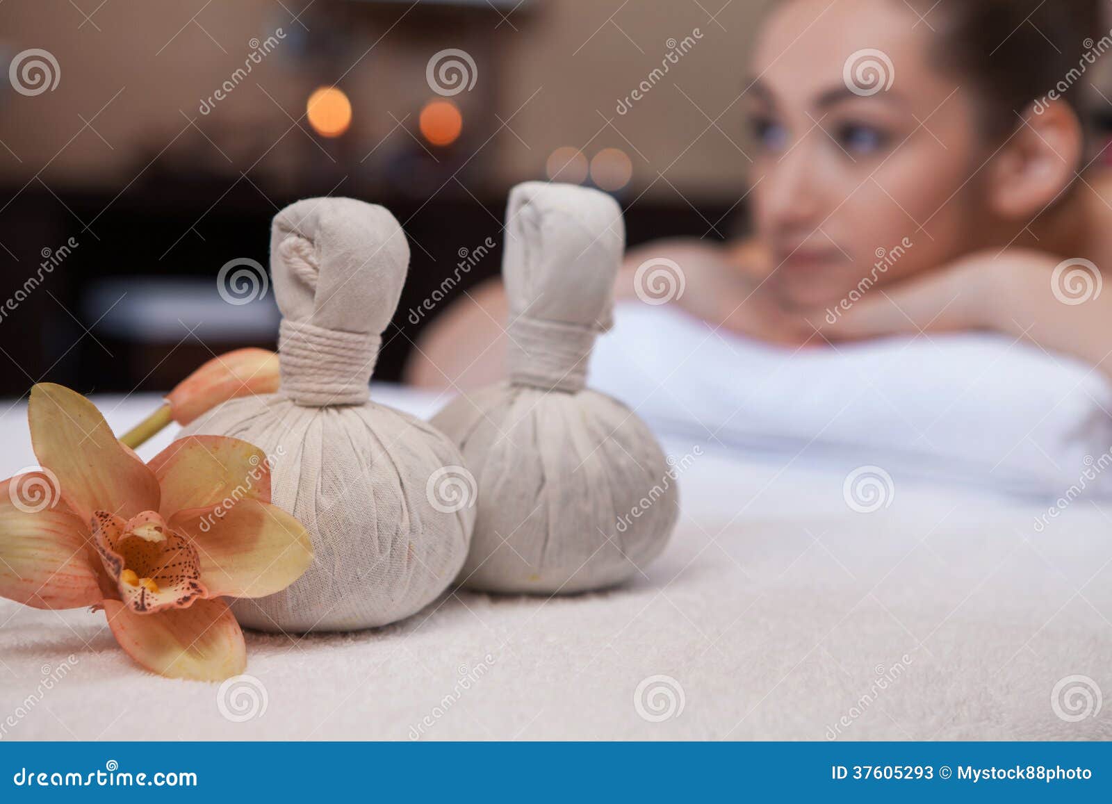 Textile Massage Spa Pouches With Flowers. Stock Image Image of female