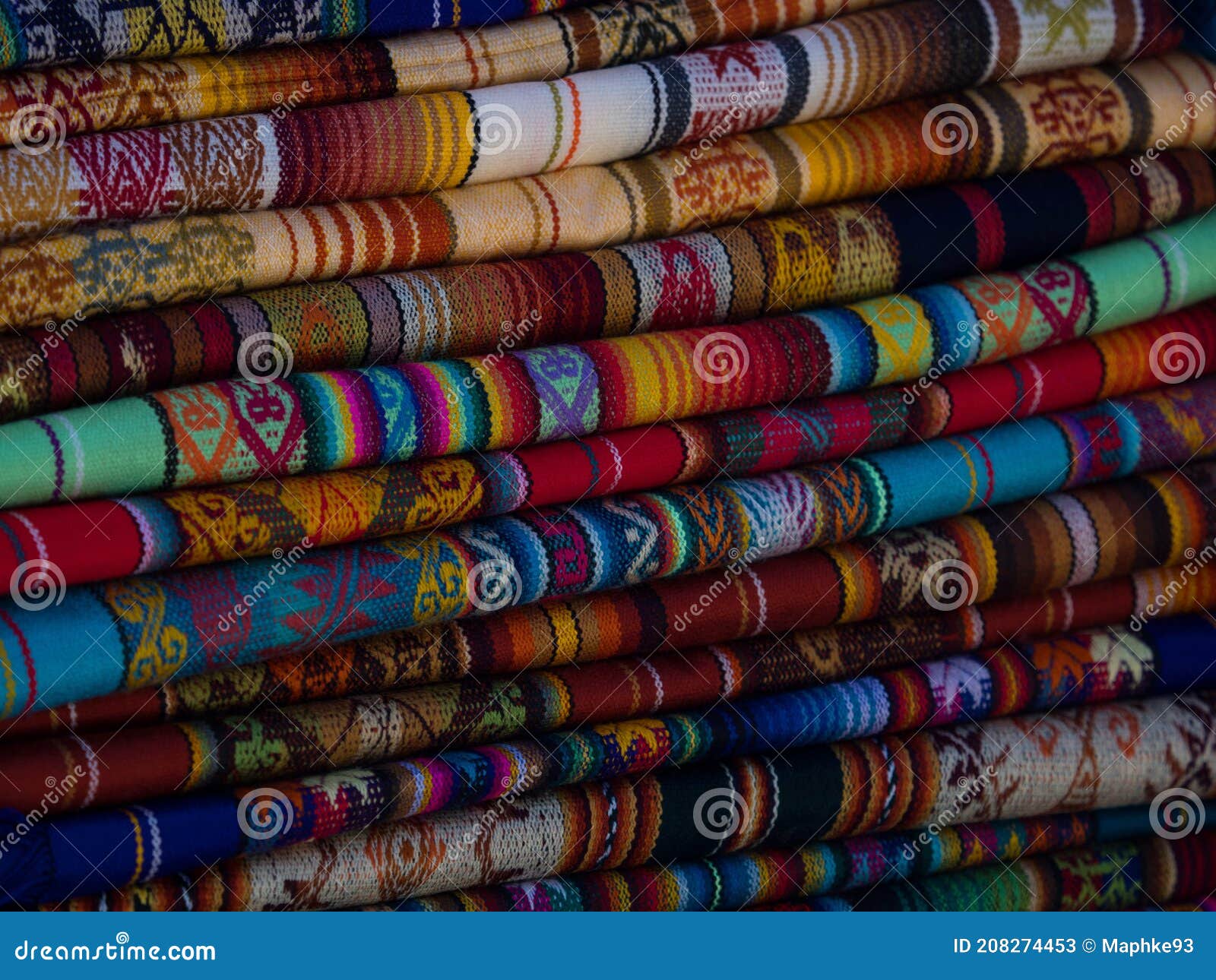 textile pile colorful traditional andean indigenous handmade woven otavalo handicraft market ecuador south america