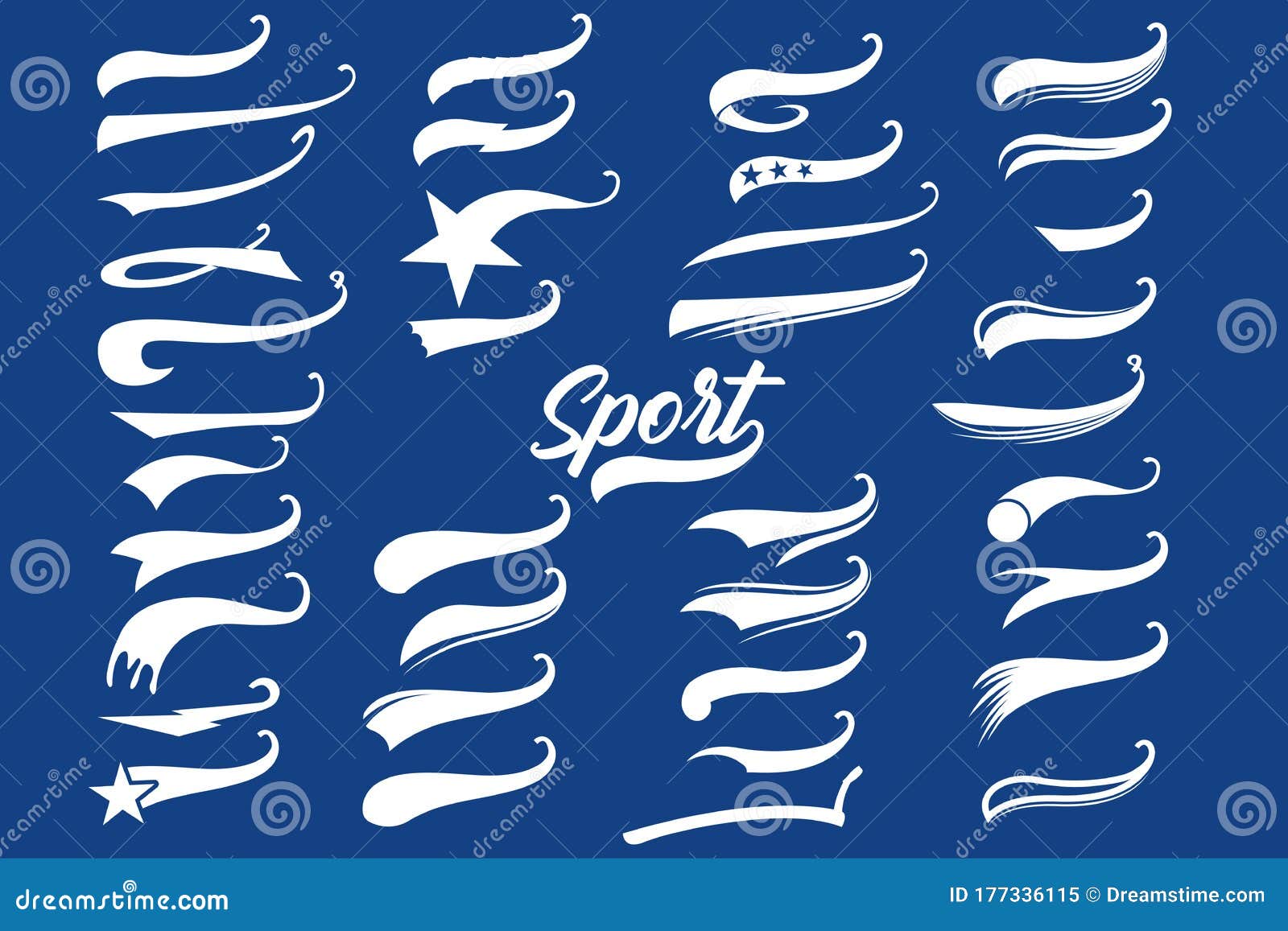 Texting tails. Baseball swoosh curly accent, retro swooshes