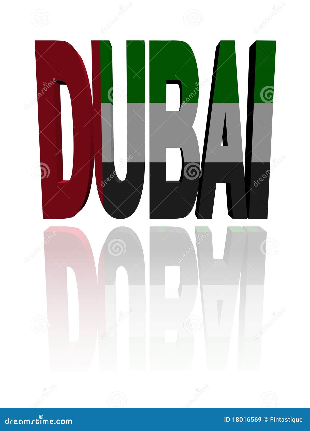 Texto de Dubai con la ilustración del indicador de los UAE. Texto de Dubai con la ilustración reflejada indicador de los UAE