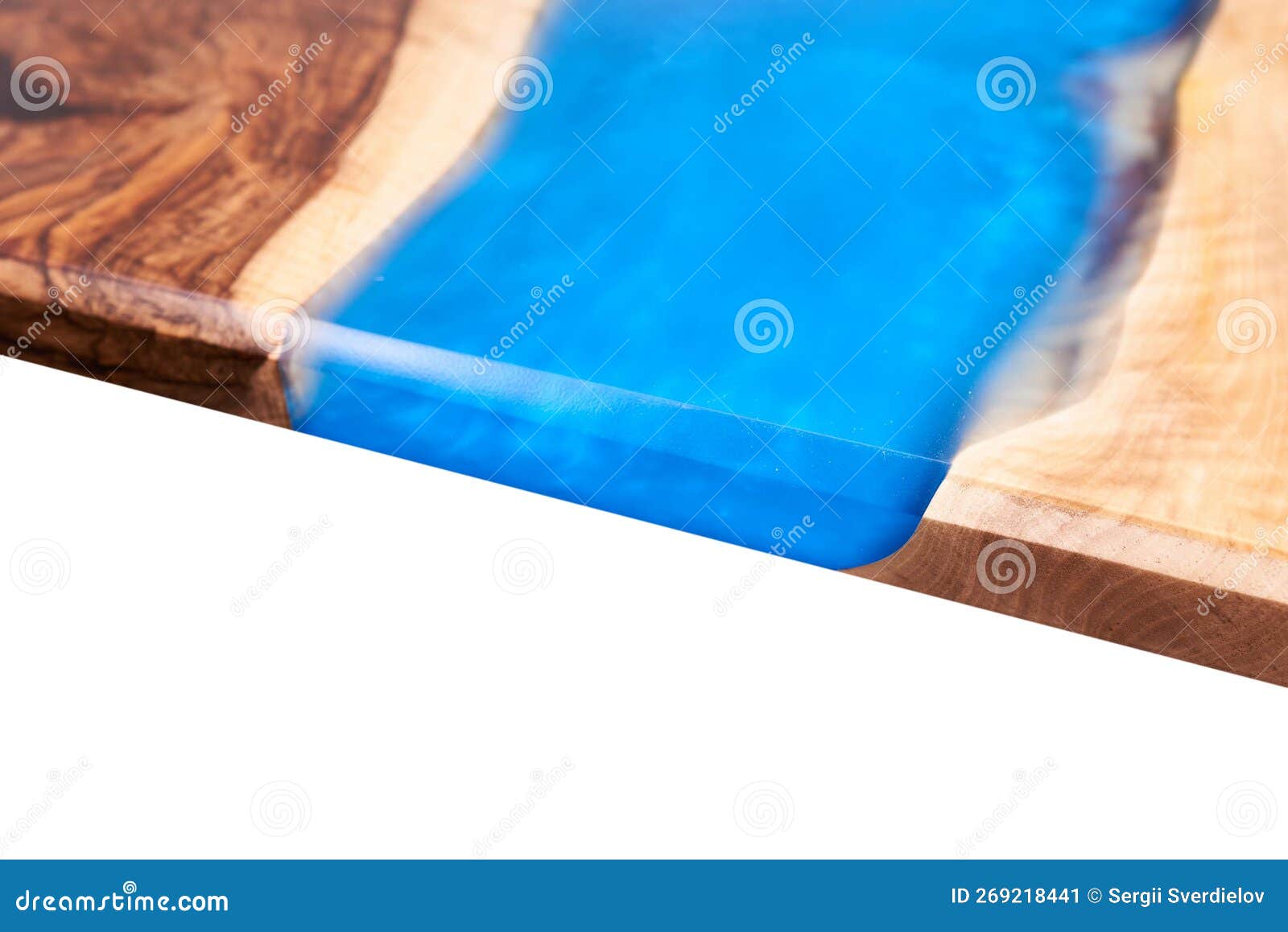 Textura de madera y resina epoxi azul.