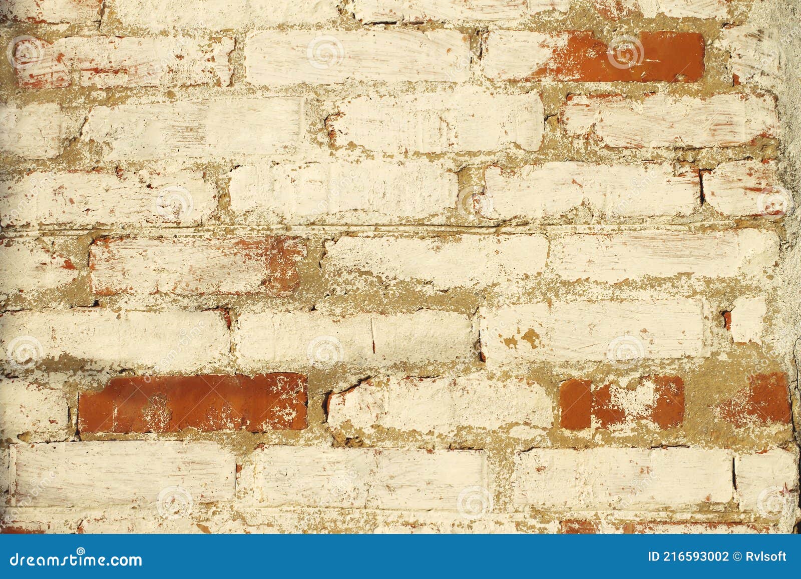 Texture Background of Old Bricks Wall with Peeling Paint Stock Photo