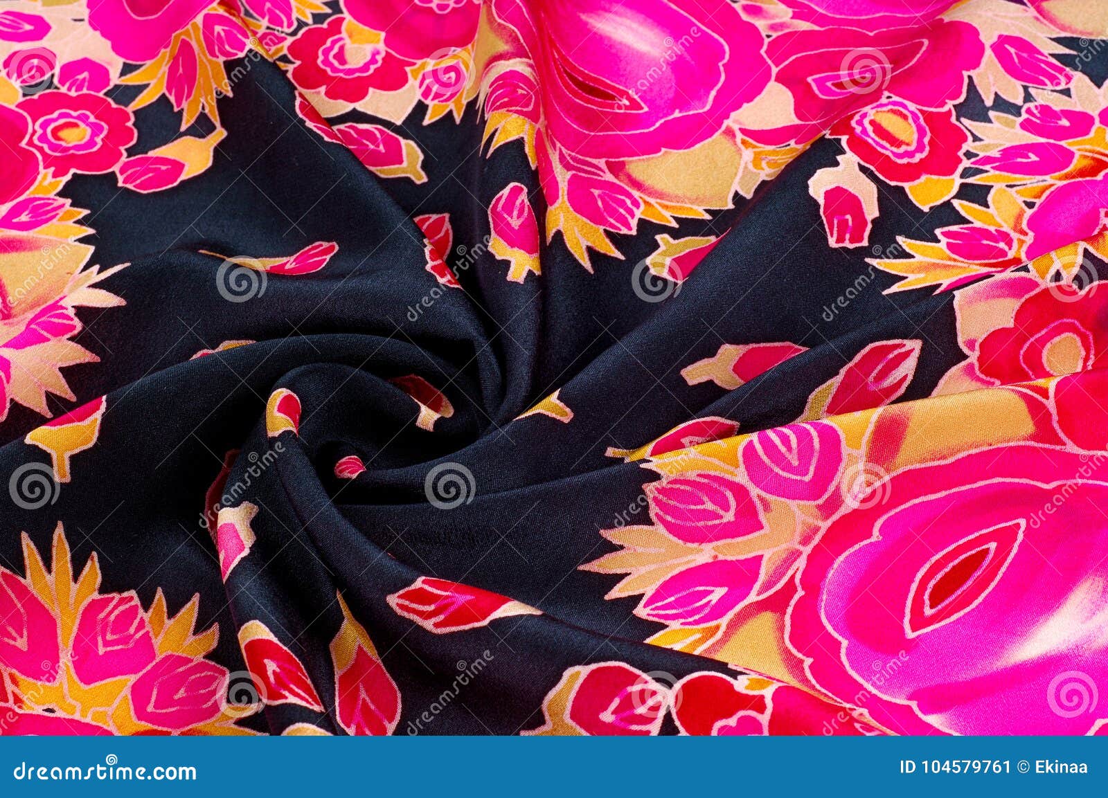 Texture, Background, Pattern. Silk Fabric - Red Roses on a Black Stock ...