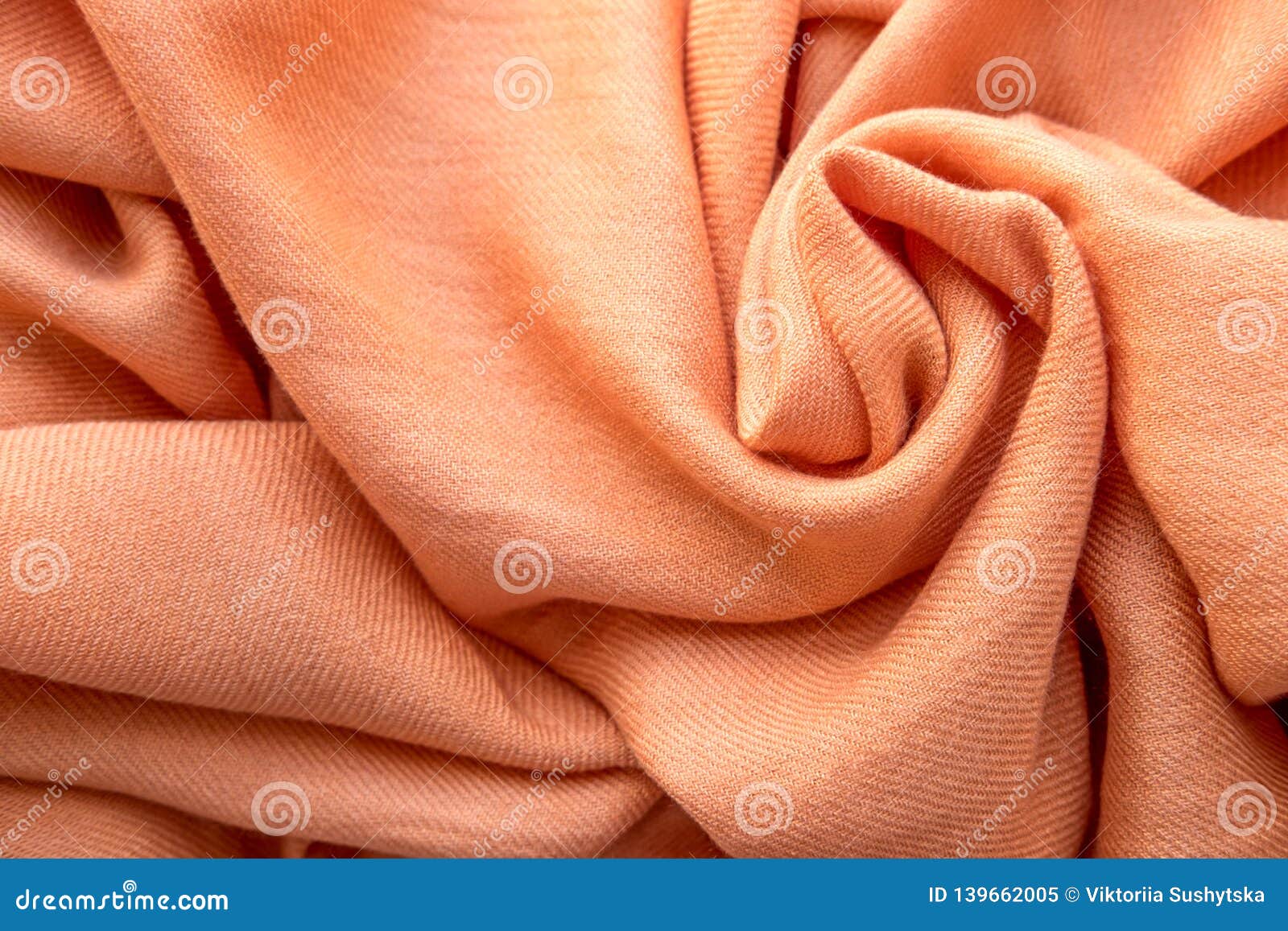 Texture of Beautiful Soft Woolen Fabric Laid by Waves. Peach Color Texture for Design Stock