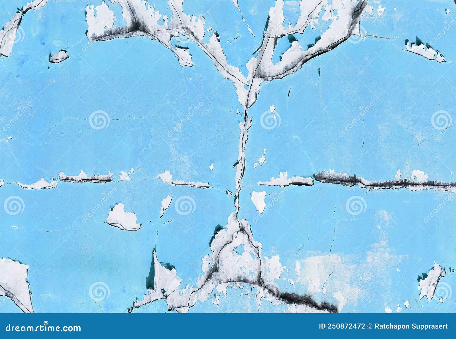 Texture Blue Cement Wall with Cracks and Peeling Paint Stock Photo