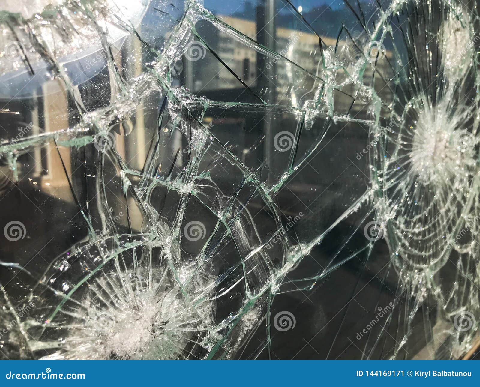 The Texture of the Broken Cracked Thick Fragile Broken Sharp Glass