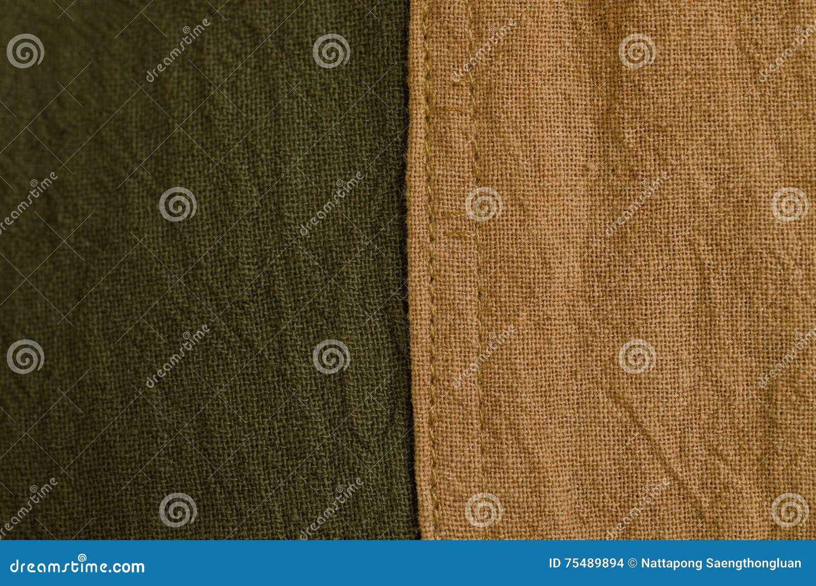 Texture of Brown and Green Natural Dye Fabric. Selective Focus