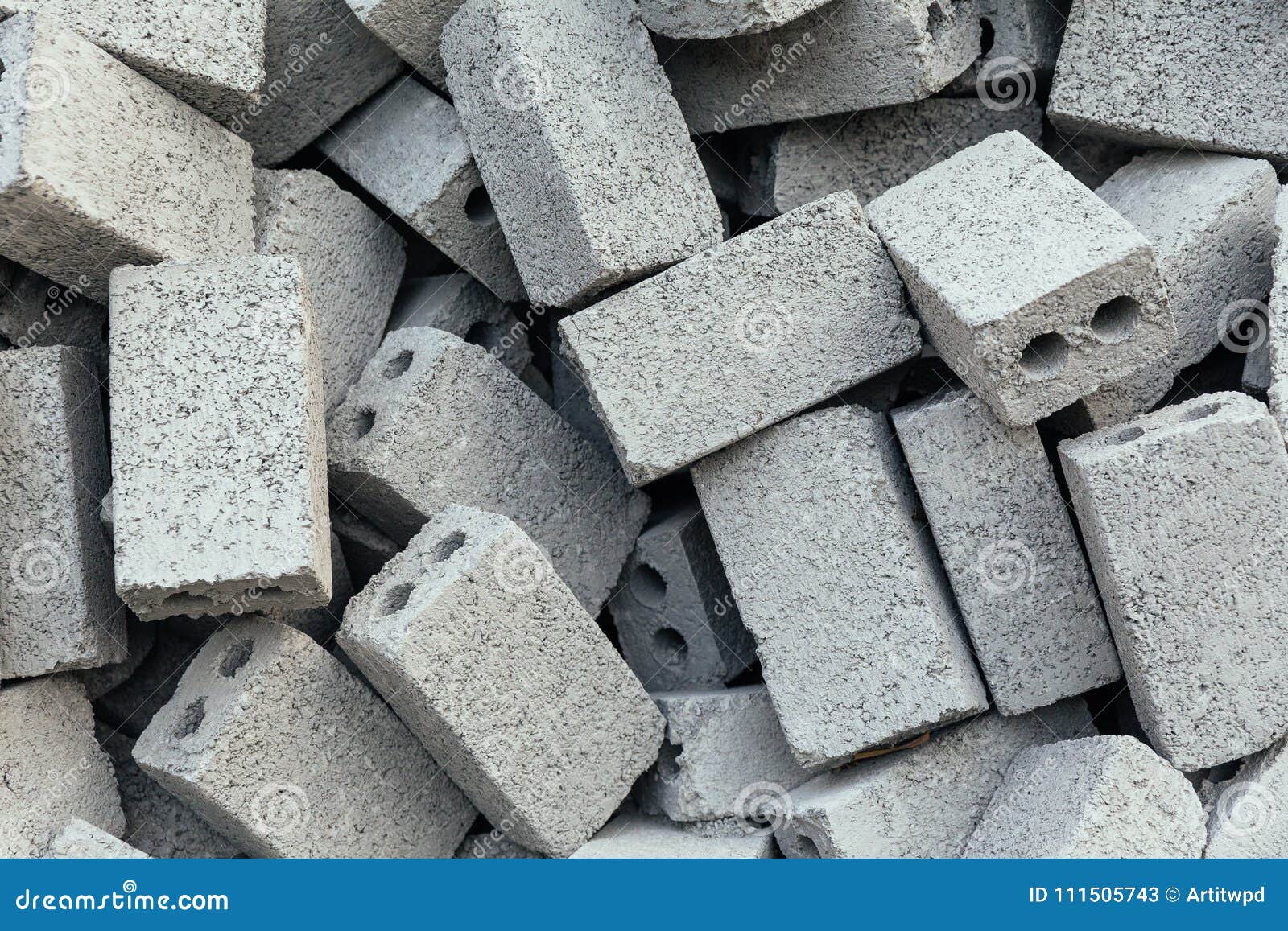texture of close up random concrete bricks with two holes that ready for making wall at sa pa, vietnam