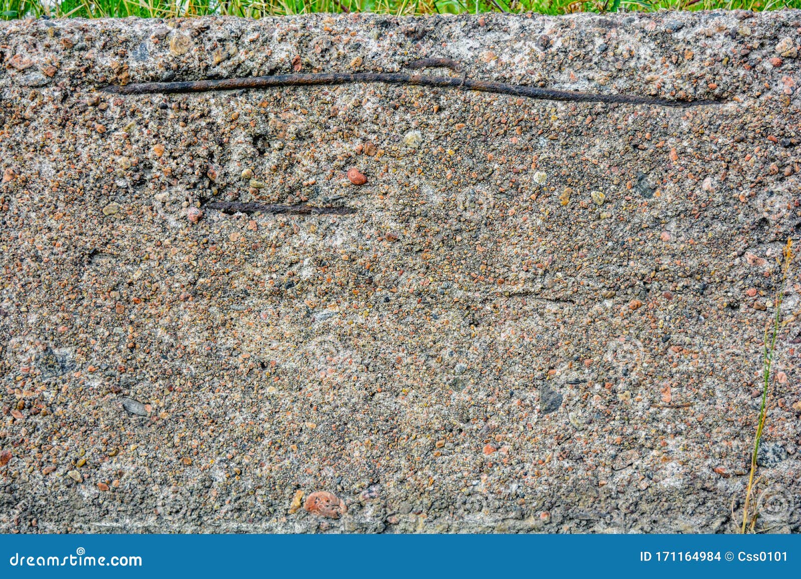 Crumbling Concrete Wall, Horizontal Bars, Rusty Armature. Damage Rough
