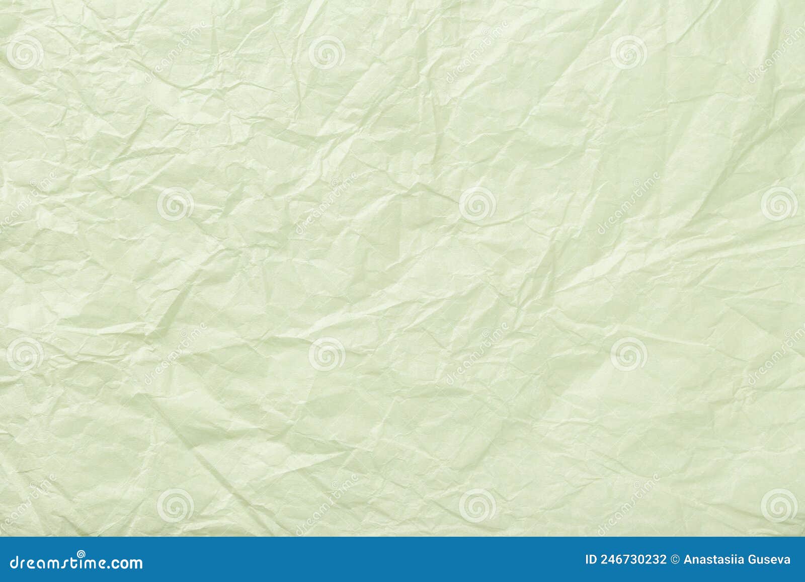 Texture of Crumpled Pastel Green Wrapping Paper, Closeup. Olive