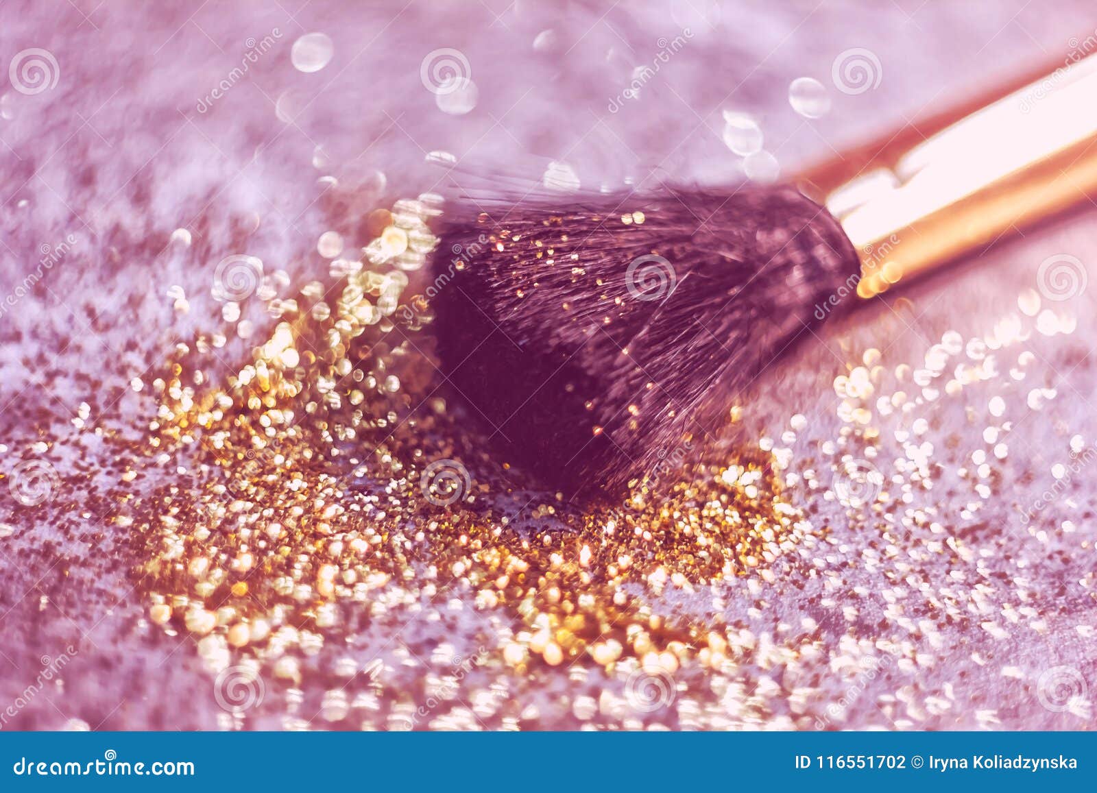 Texture of Gold Glitter on the Makeup Brush Stock Photo Image of