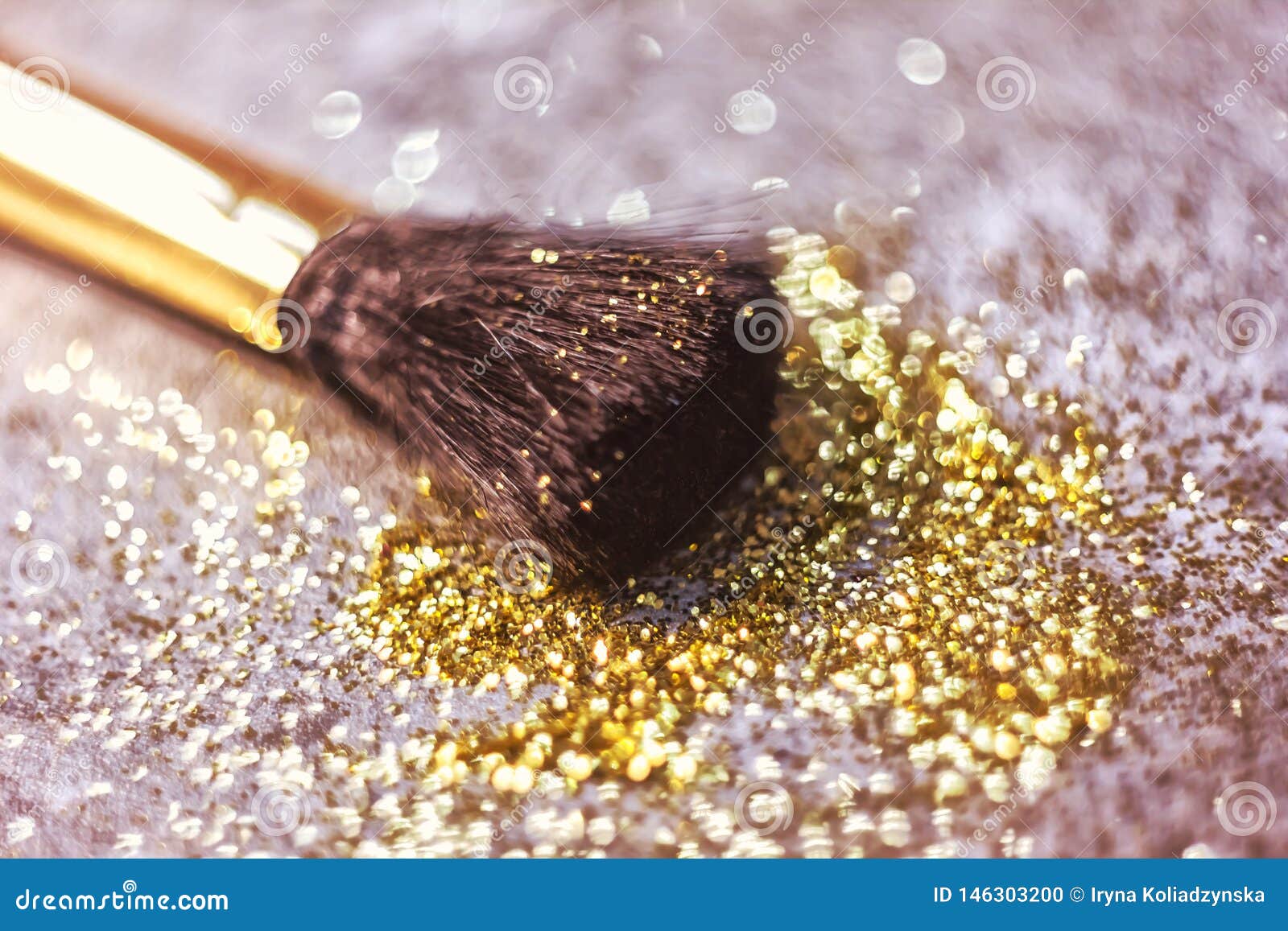 Texture of Gold Glitter on the Makeup Brush Stock Photo Image of care